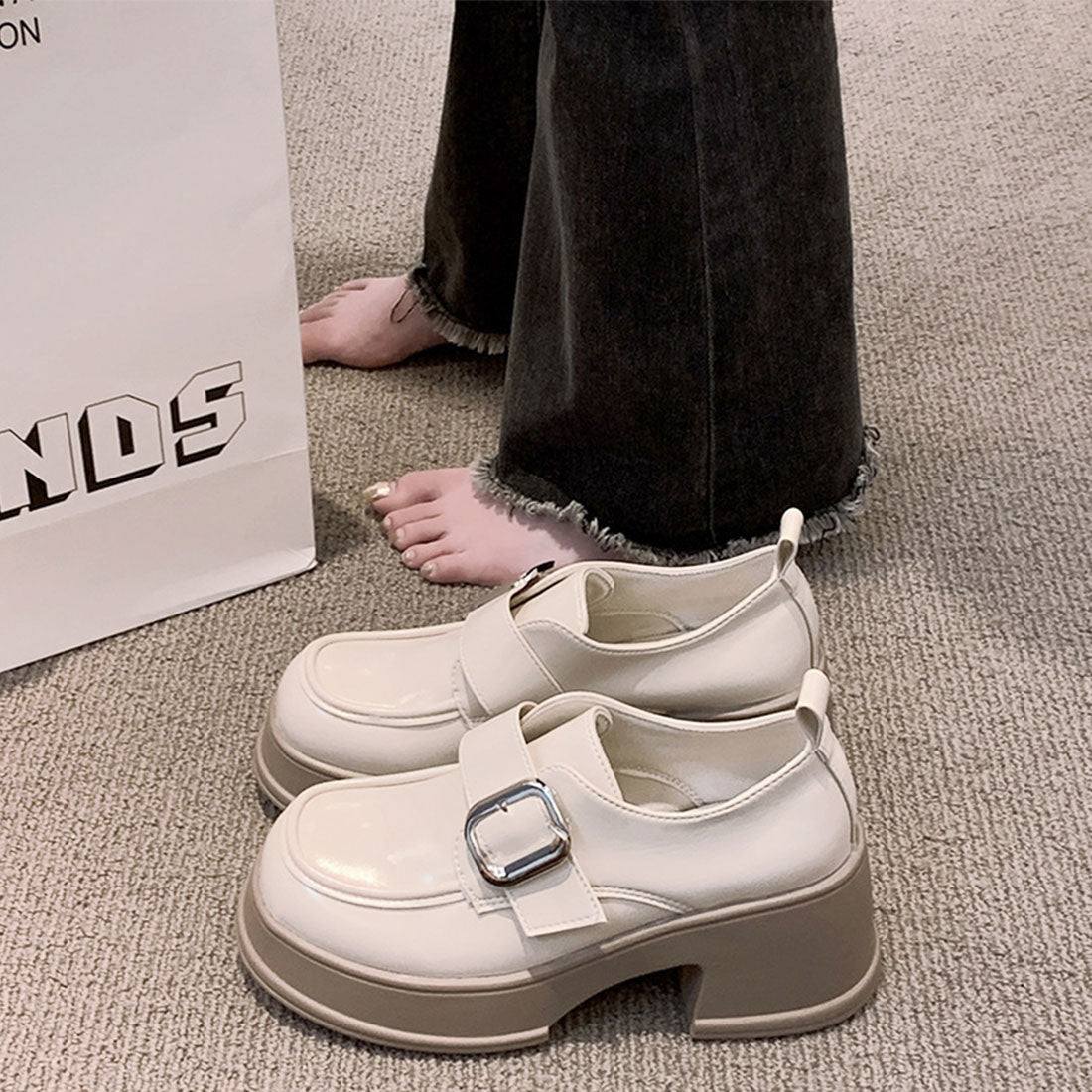Dewlily Chunky Loafers for Women, Teens, 20s, 30s, Korean Fashion, Casual, Cute, Shoes, Adult, Thick Sole, Black, Shoes, Spring, Summer, Autumn, Winter, Simple