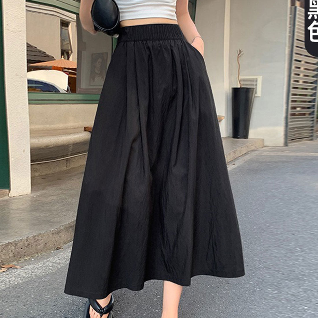 デューリリー Dewlily タックフレアスカート レディース 10代 20代 30代 韓国ファッション 春 夏 秋 カジュアル 可愛い おしゃれ シンプル 黒 無地 (アイボリー) アイボリー