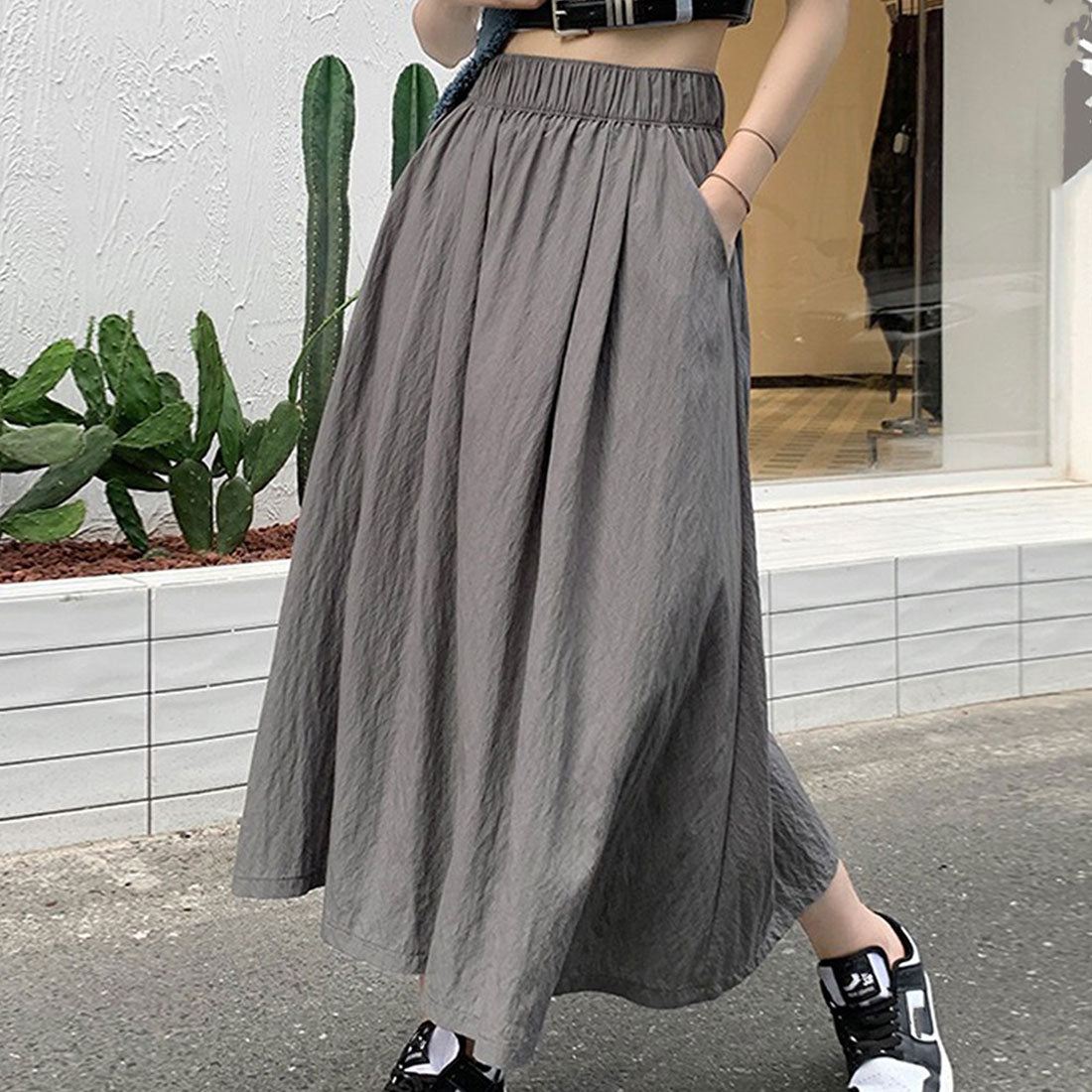 デューリリー Dewlily タックフレアスカート レディース 10代 20代 30代 韓国ファッション 春 夏 秋 カジュアル 可愛い おしゃれ シンプル 黒 無地 (アイボリー) アイボリー