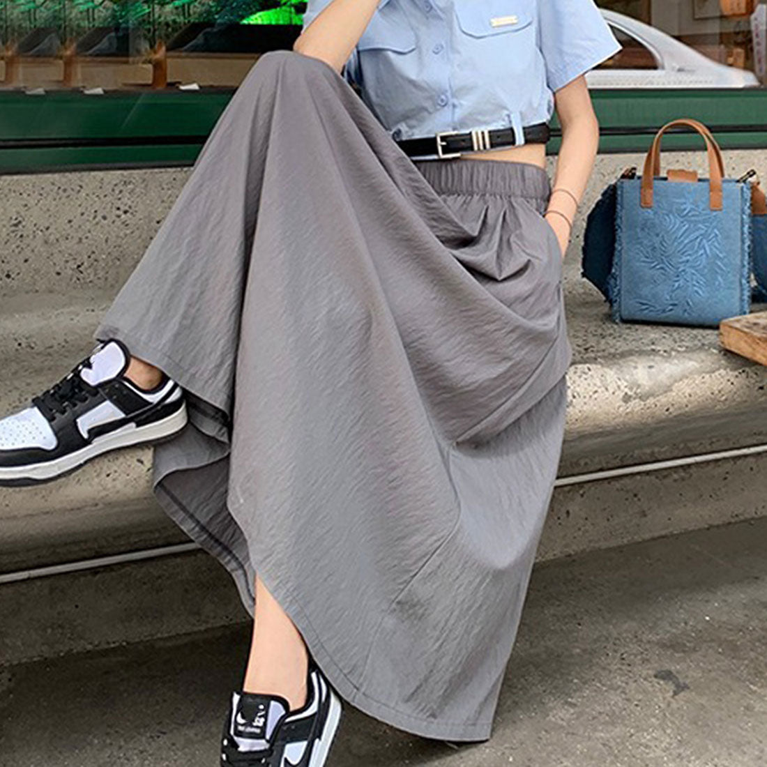 デューリリー Dewlily タックフレアスカート レディース 10代 20代 30代 韓国ファッション 春 夏 秋 カジュアル 可愛い おしゃれ シンプル 黒 無地 (アイボリー) アイボリー