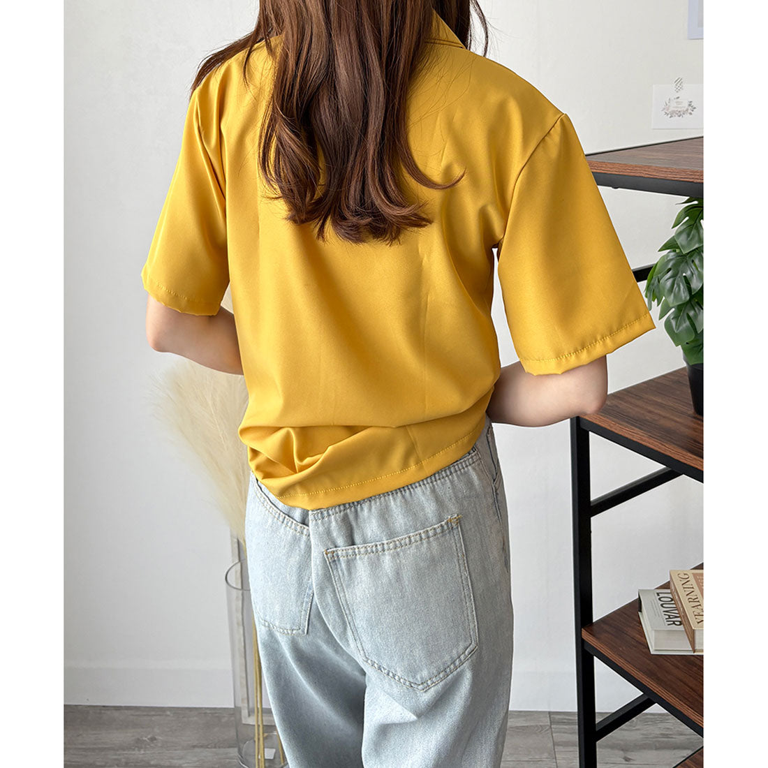 デューリリー Dewlily オープンカラー半袖シャツ レディース 韓国 春夏 シンプル カジュアル ブラウス 無地 おしゃれ 大人 かわいい お出かけ トップス 涼しげ らくちん (イエロー) イエロー