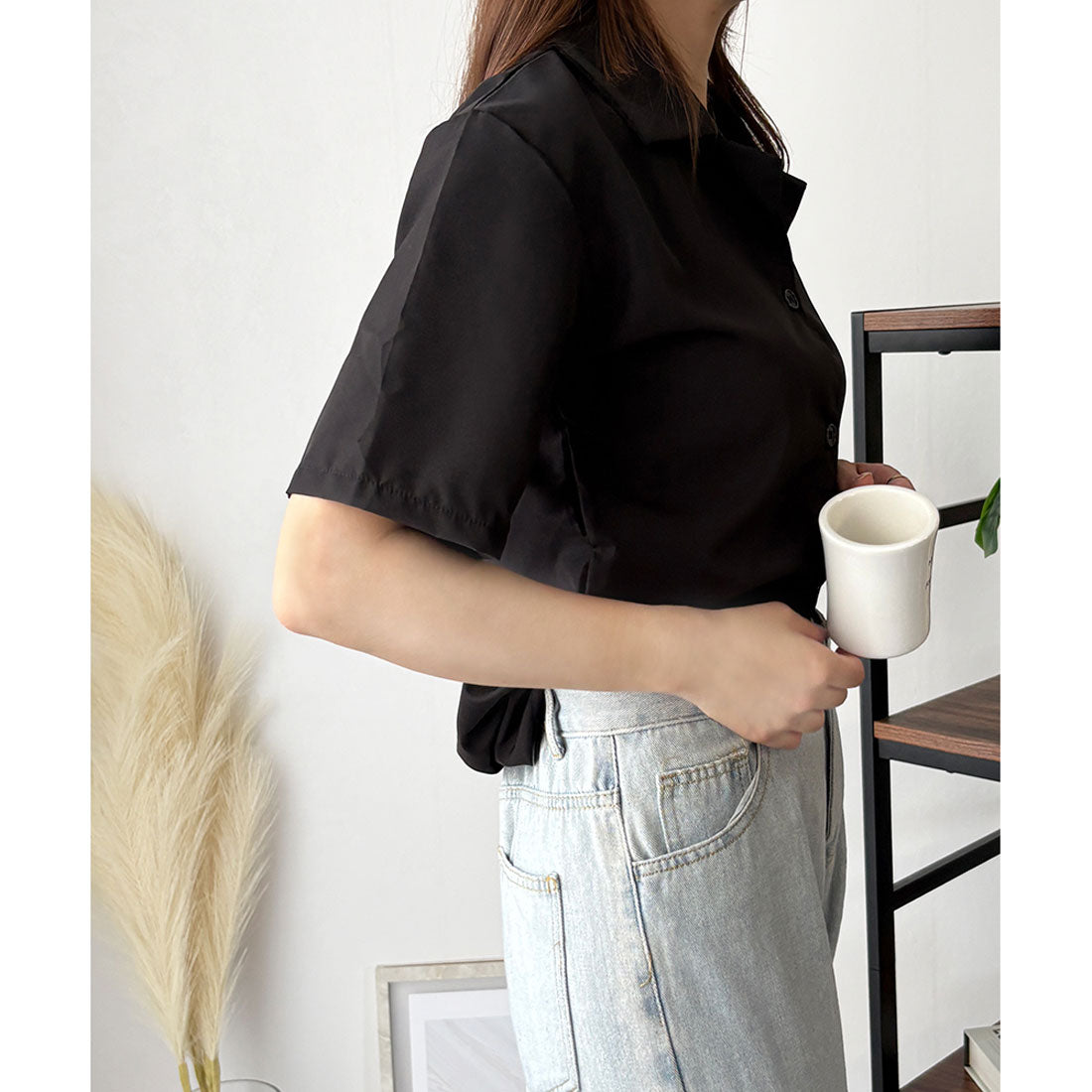 デューリリー Dewlily オープンカラー半袖シャツ レディース 韓国 春夏 シンプル カジュアル ブラウス 無地 おしゃれ 大人 かわいい お出かけ トップス 涼しげ らくちん (イエロー) イエロー