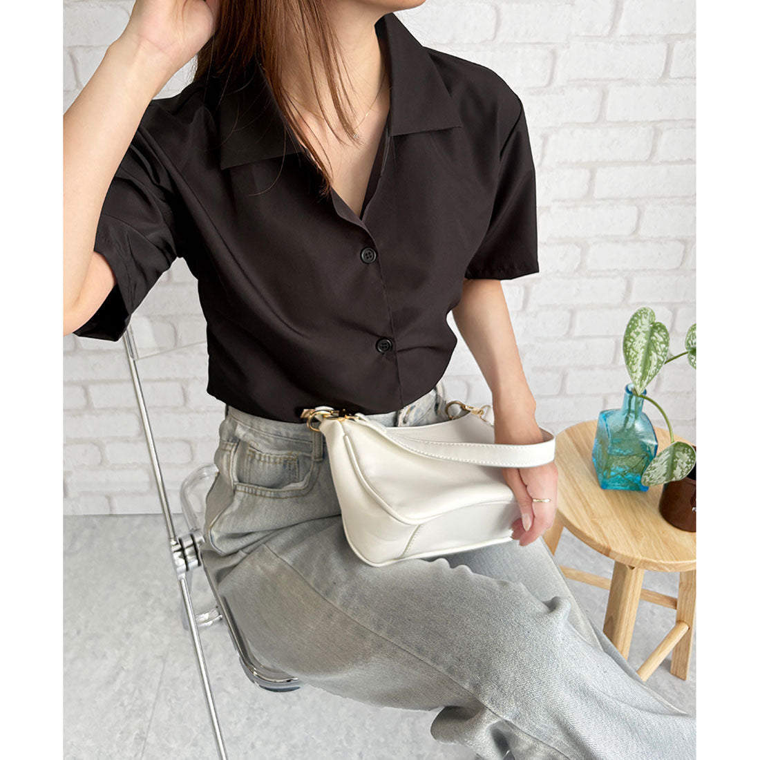 デューリリー Dewlily オープンカラー半袖シャツ レディース 韓国 春夏 シンプル カジュアル ブラウス 無地 おしゃれ 大人 かわいい お出かけ トップス 涼しげ らくちん (イエロー) イエロー