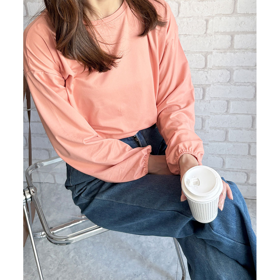 デューリリー Dewlily ボリューム袖カットソー レディース 韓国 カジュアル 長袖 ゆったり 無地 シンプル トップス 大人 リラックス 春 夏 秋 冬 着回し 普段着 (グリーン) グリーン