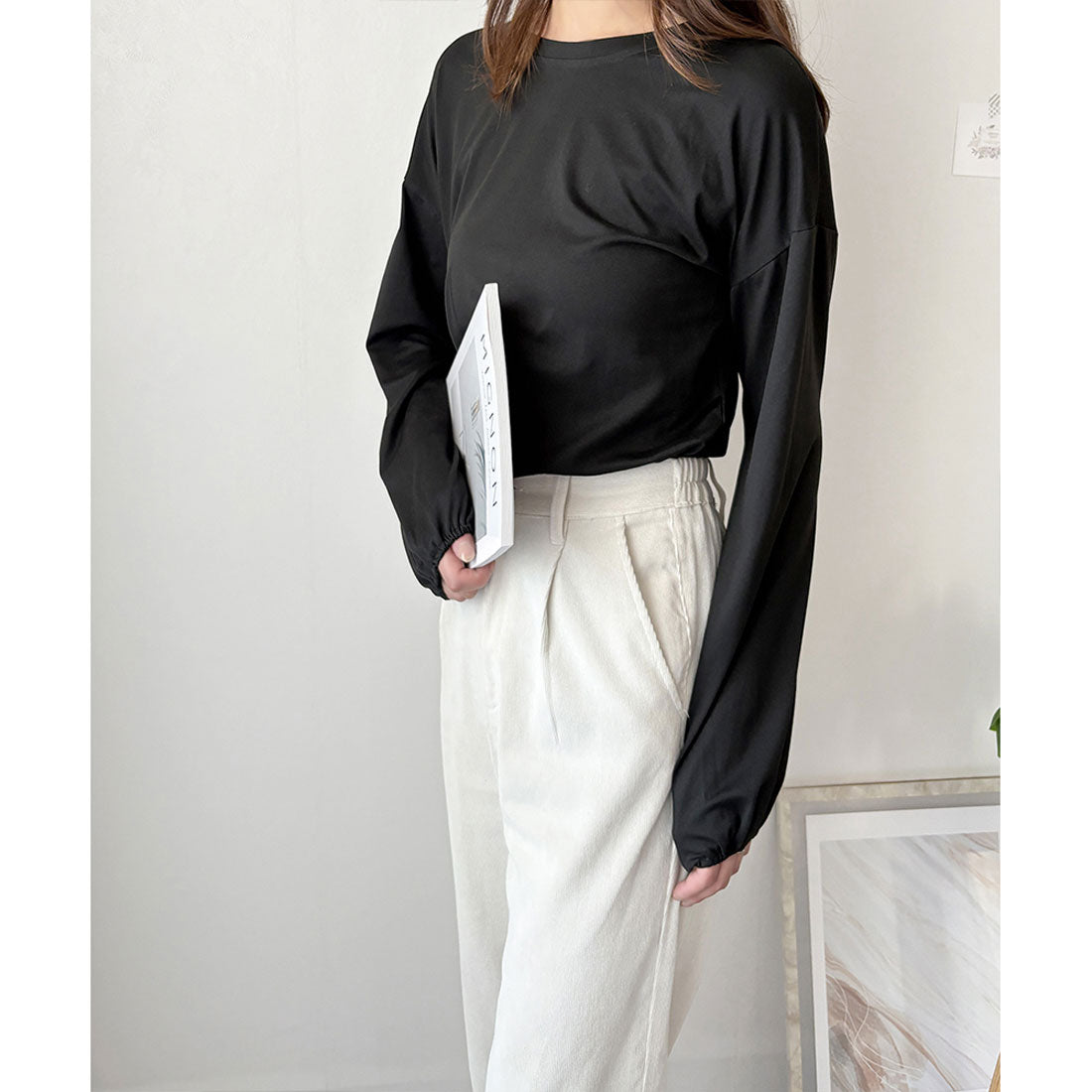 デューリリー Dewlily ボリューム袖カットソー レディース 韓国 カジュアル 長袖 ゆったり 無地 シンプル トップス 大人 リラックス 春 夏 秋 冬 着回し 普段着 (グリーン) グリーン