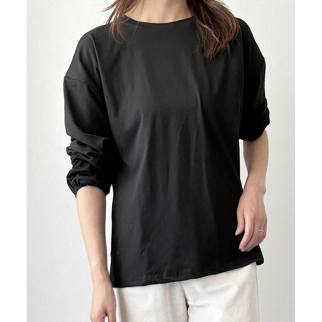 デューリリー Dewlily ボリューム袖カットソー レディース 韓国 カジュアル 長袖 ゆったり 無地 シンプル トップス 大人 リラックス 春 夏 秋 冬 着回し 普段着 (グリーン) グリーン