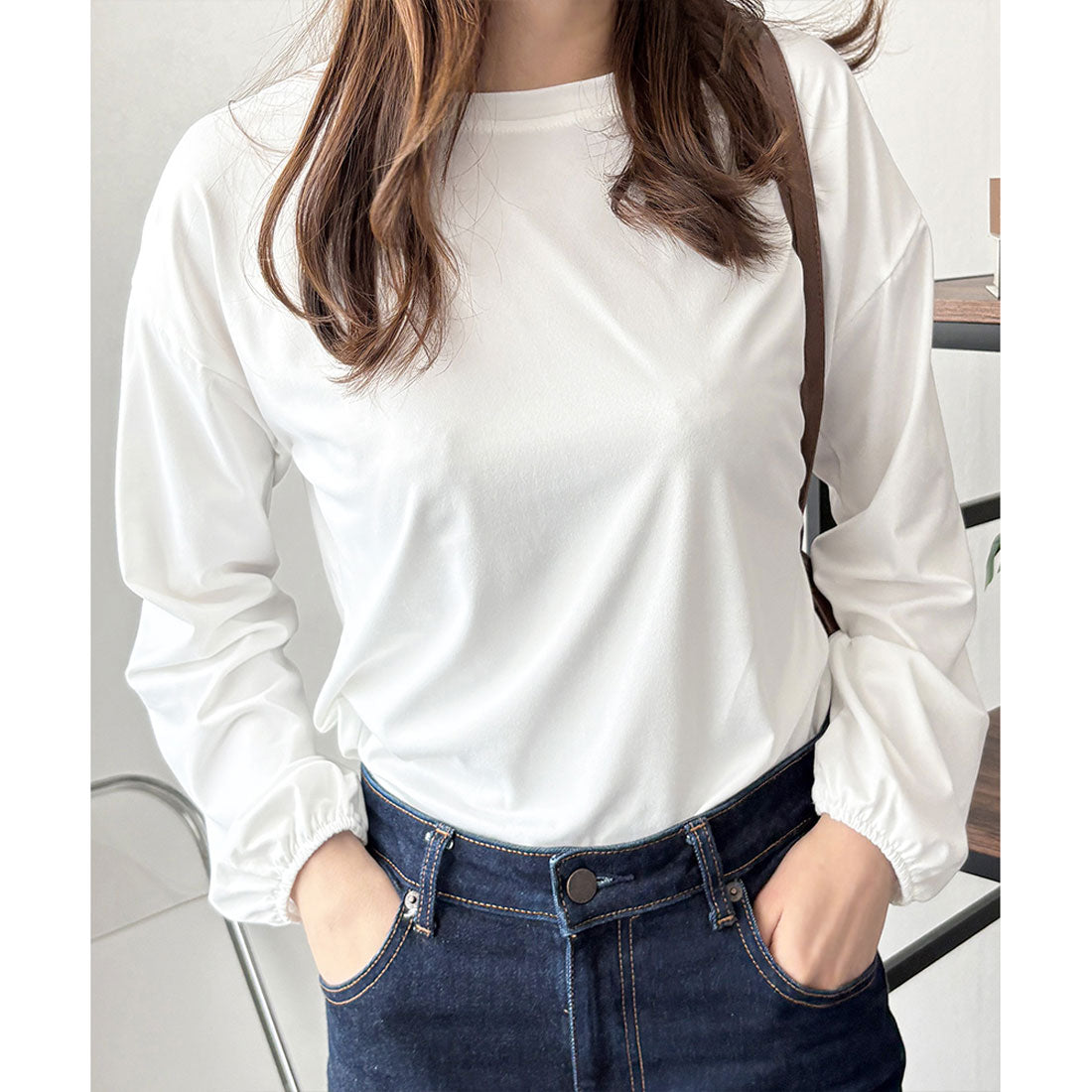 デューリリー Dewlily ボリューム袖カットソー レディース 韓国 カジュアル 長袖 ゆったり 無地 シンプル トップス 大人 リラックス 春 夏 秋 冬 着回し 普段着 (グリーン) グリーン