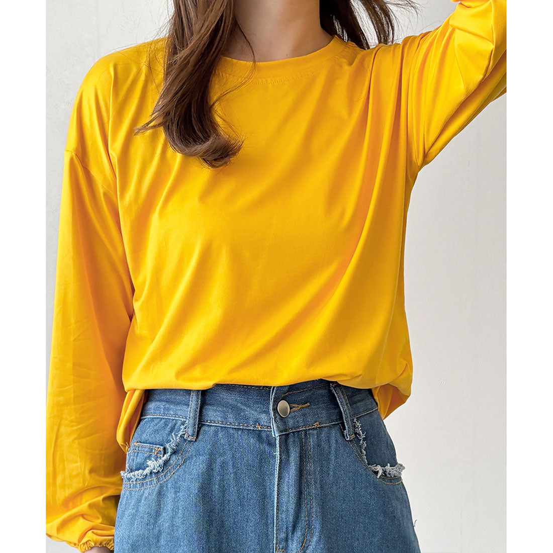 デューリリー Dewlily ボリューム袖カットソー レディース 韓国 カジュアル 長袖 ゆったり 無地 シンプル トップス 大人 リラックス 春 夏 秋 冬 着回し 普段着 (グリーン) グリーン