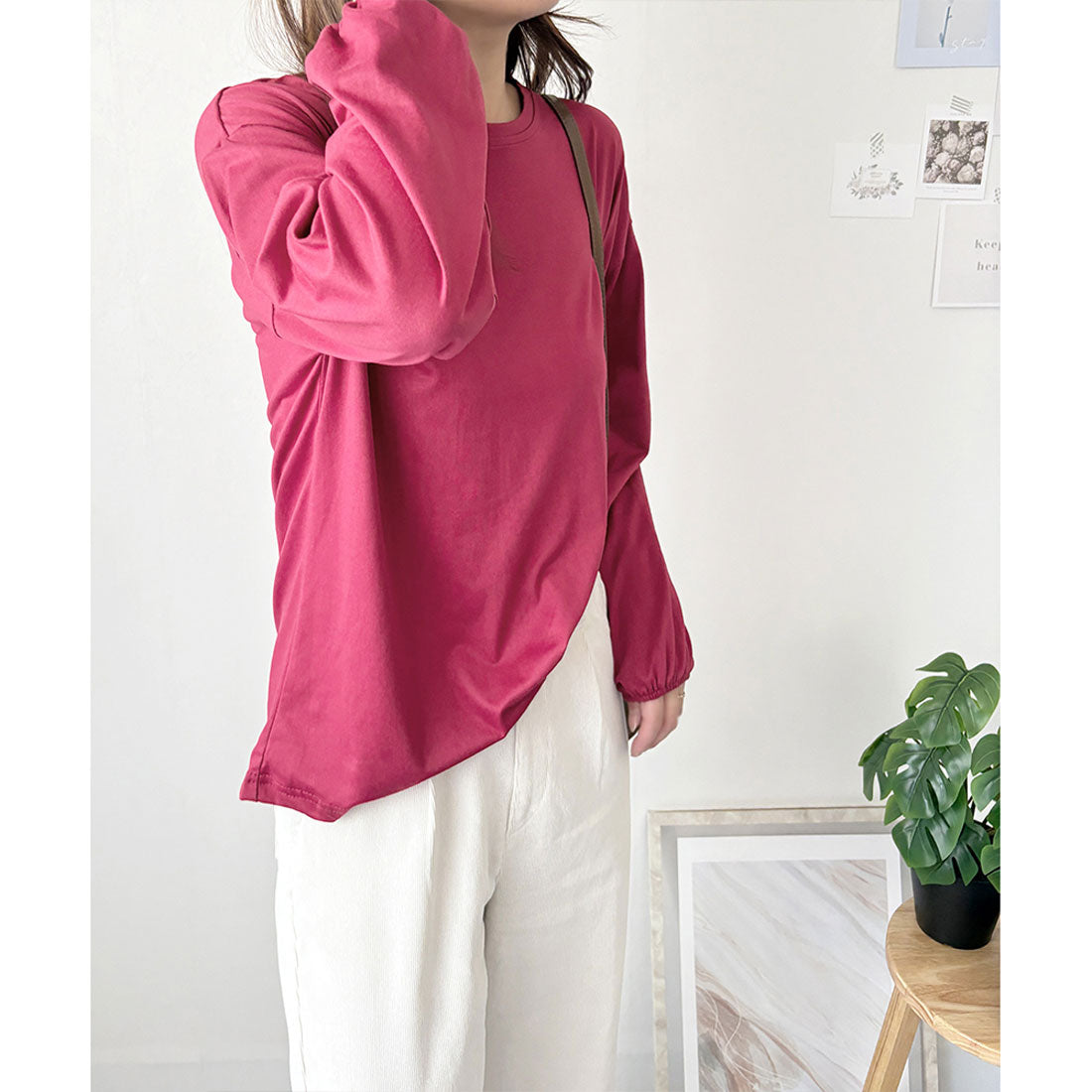 デューリリー Dewlily ボリューム袖カットソー レディース 韓国 カジュアル 長袖 ゆったり 無地 シンプル トップス 大人 リラックス 春 夏 秋 冬 着回し 普段着 (グリーン) グリーン