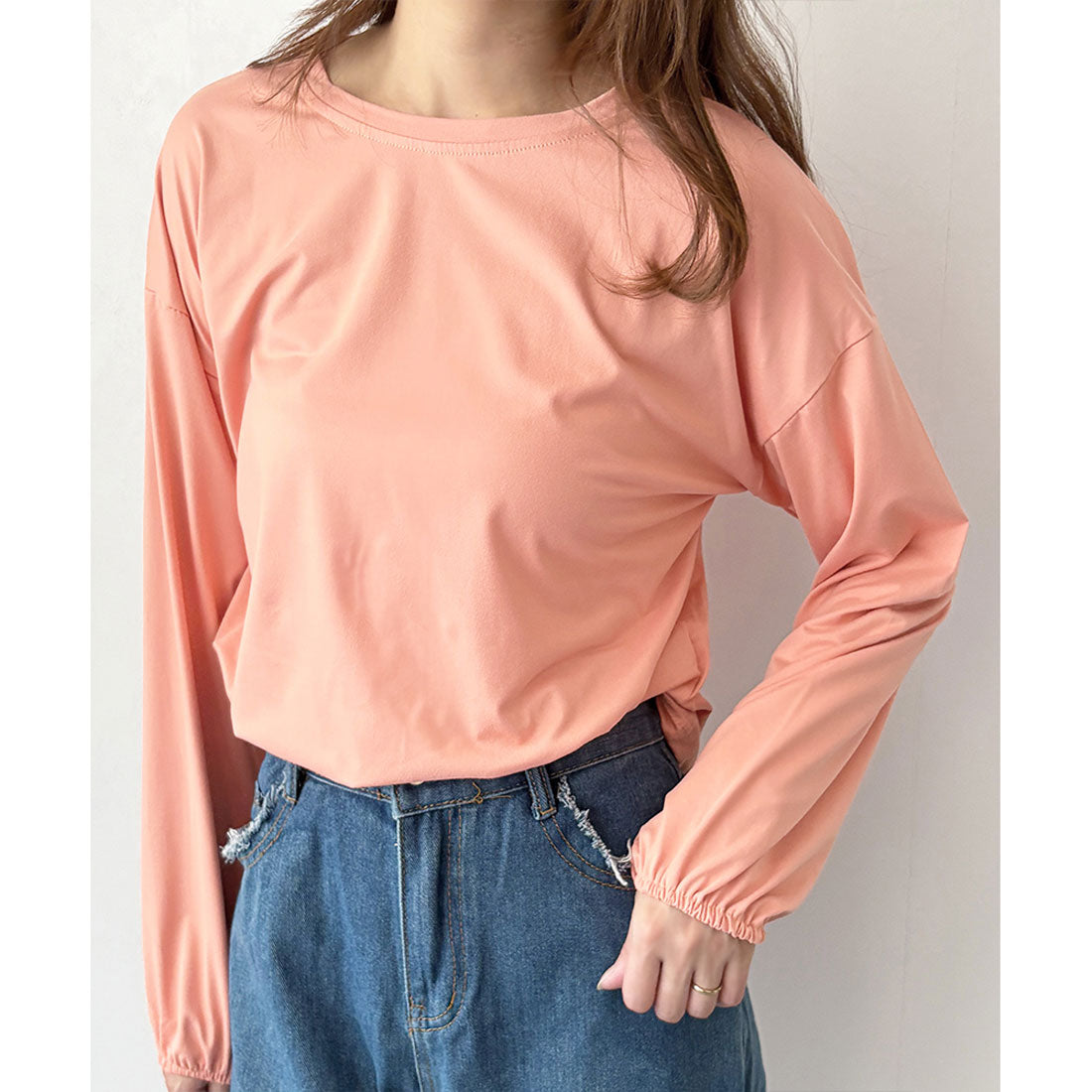 デューリリー Dewlily ボリューム袖カットソー レディース 韓国 カジュアル 長袖 ゆったり 無地 シンプル トップス 大人 リラックス 春 夏 秋 冬 着回し 普段着 (ピンク) ピンク
