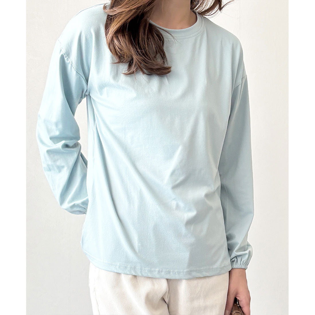 デューリリー Dewlily ボリューム袖カットソー レディース 韓国 カジュアル 長袖 ゆったり 無地 シンプル トップス 大人 リラックス 春 夏 秋 冬 着回し 普段着 (ライトブルー) ライトブルー
