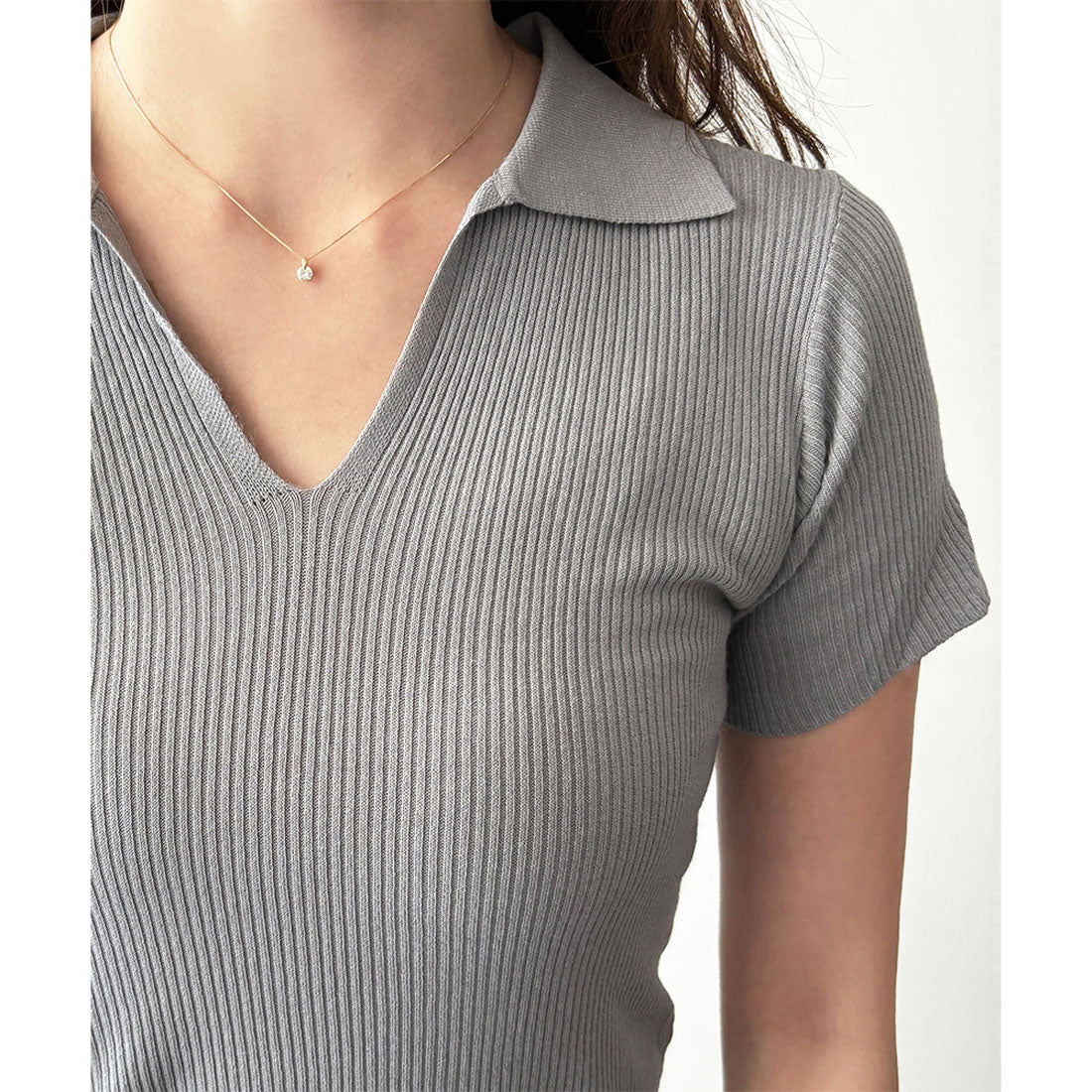 デューリリー Dewlily スキッパー半袖ポロニット レディース 韓国 カジュアル シンプル ショート丈 おしゃれ かわいい 大人 春 夏 着回し お出かけ トップス シャツ (イエロー) イエロー