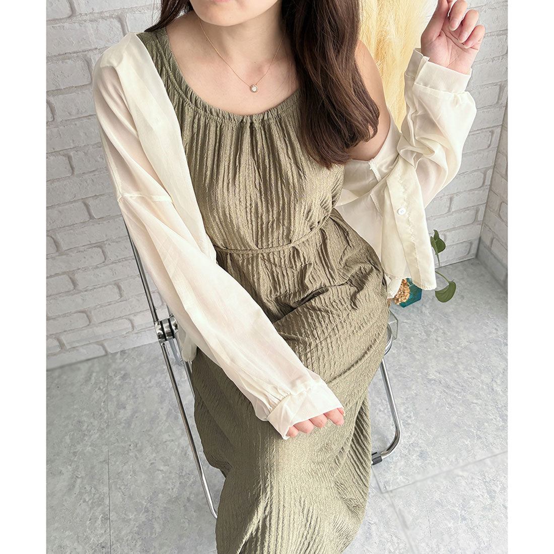 デューリリー Dewlily シャーリングタッチロングワンピース ロング丈 ノースリーブ プリーツ風 一枚コーデ 韓国 ファッション レディース 春夏 着回し 体型カバー (ブラック) ブラック