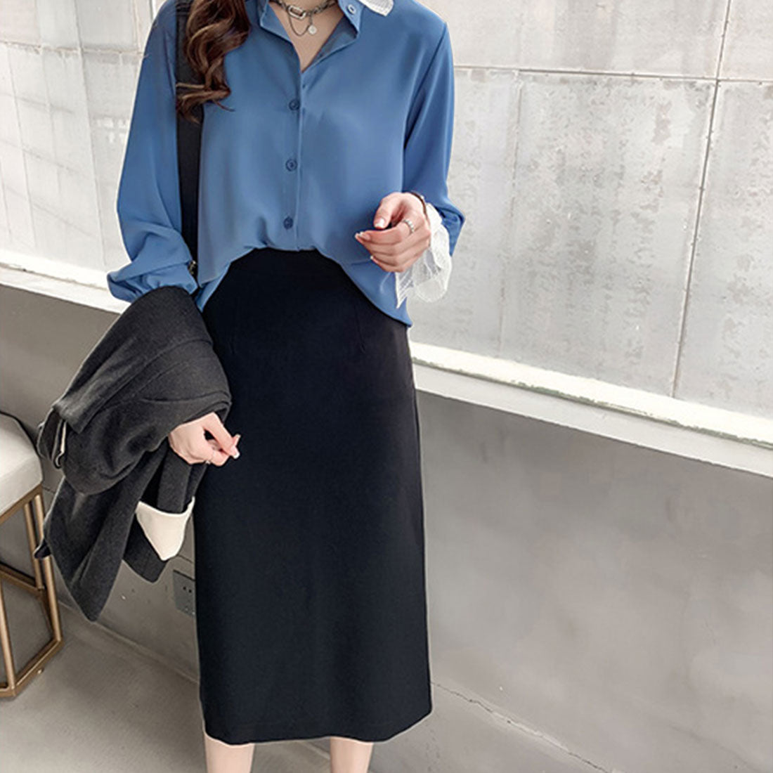 Dewlily Point Lace Blouse for Women Tops Shirts Long Sleeve Spring Clothes Autumn Clothes Korean Fashion for Teens 20s 30s Office Casual Feminine Plus Size