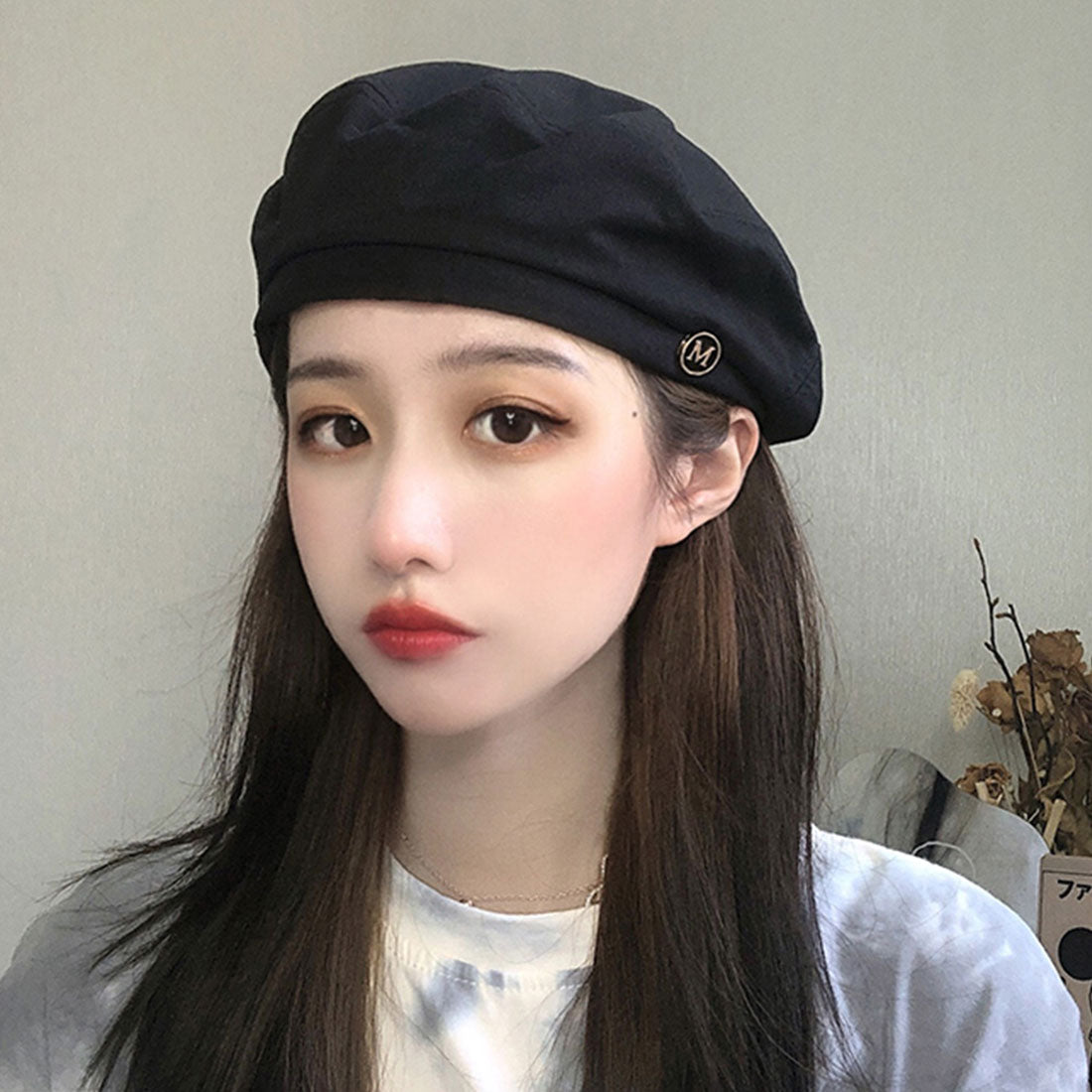 Durilly Dewlily休閒貝雷帽韓國時尚tatested Beret簡單可愛的貝雷帽帽子小臉效果可折疊存儲方便禮物