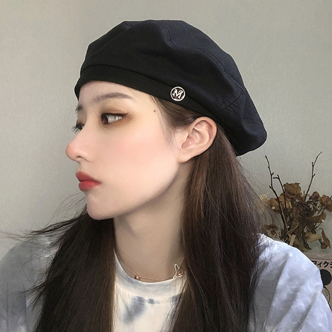 Durilly Dewlily休閒貝雷帽韓國時尚tatested Beret簡單可愛的貝雷帽帽子小臉效果可折疊存儲方便禮物