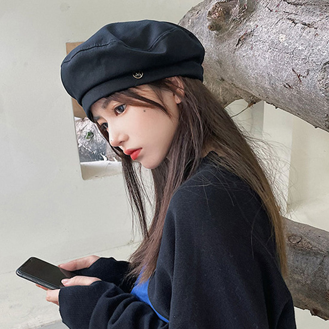 Durilly Dewlily休閒貝雷帽韓國時尚tatested Beret簡單可愛的貝雷帽帽子小臉效果可折疊存儲方便禮物