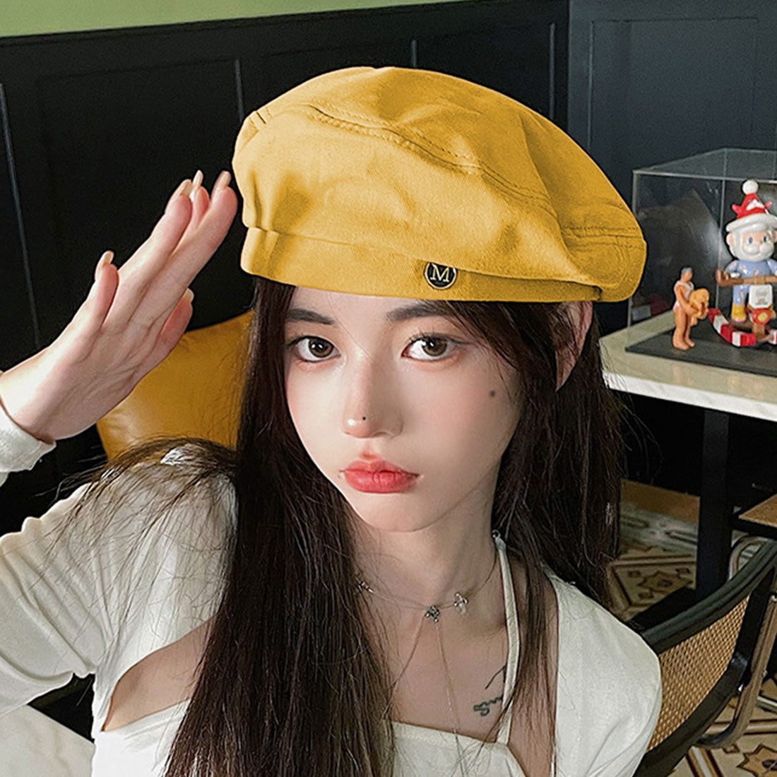 Durilly Dewlily休閒貝雷帽韓國時尚tatested Beret簡單可愛的貝雷帽帽子小臉效果可折疊存儲方便禮物