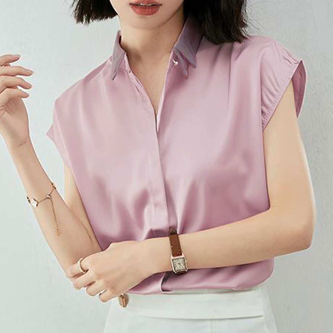 Dewlily Satin-like Blouse Korean Fashion Teens 20s 30s Adults Elegant