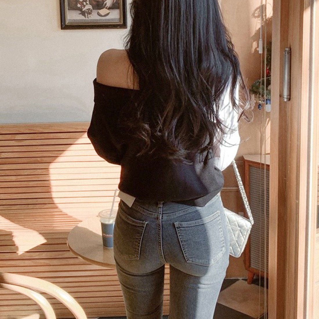 デューリリー Dewlily 切り替えアシンメトリートップス 秋 冬 韓国ファッション 10代 20代 30代 レディース 可愛い 大人カジュアル シンプル 個性的デザイン 異素材