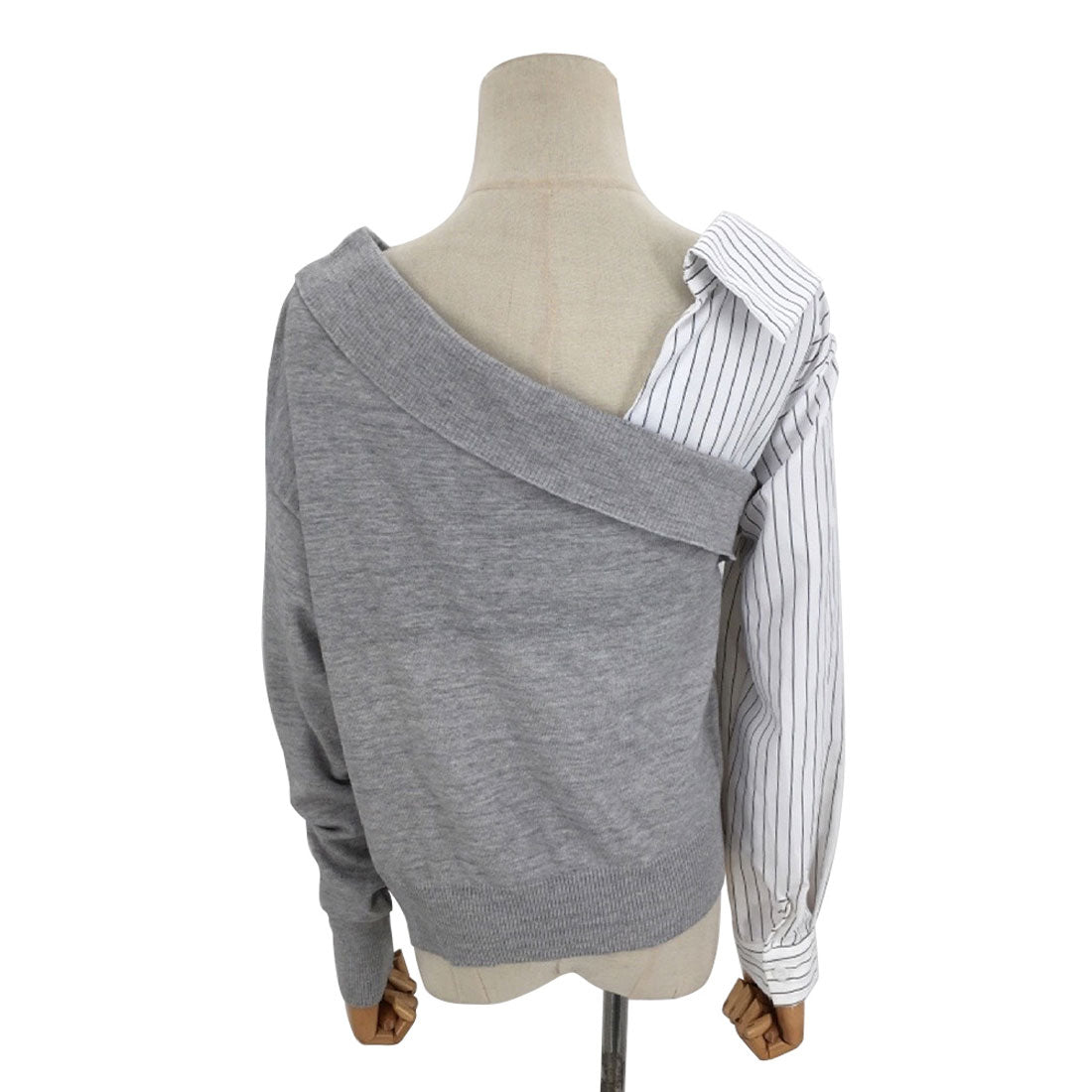 デューリリー Dewlily 切り替えアシンメトリートップス 秋 冬 韓国ファッション 10代 20代 30代 レディース 可愛い 大人カジュアル シンプル 個性的デザイン 異素材