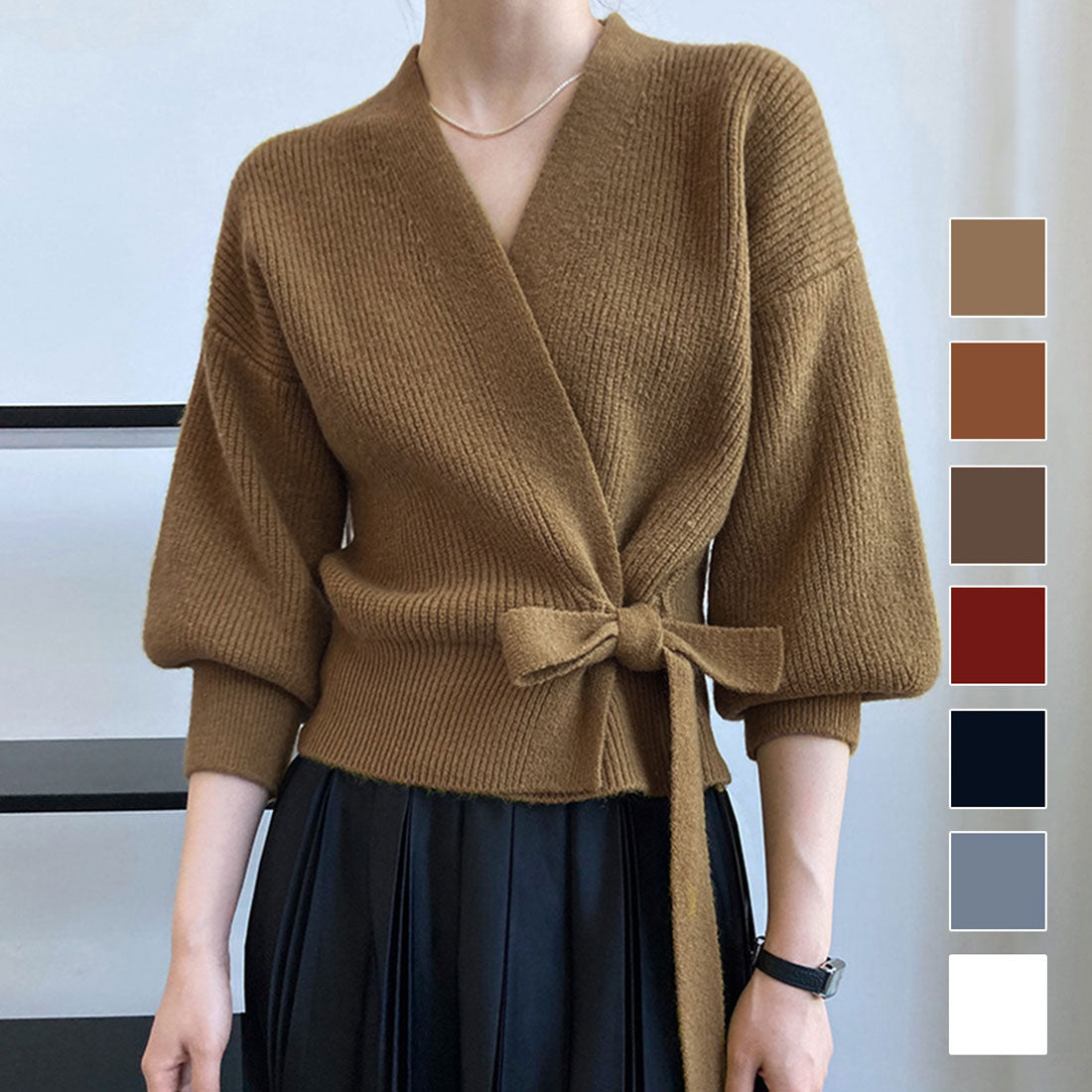 Dewlily Cache-Coeur Sweater, Autumn, Winter, Korean Fashion, For Teens, 20s, 30s, Women, Cute, Adult Casual, Office, Simple, Long Sleeves, Elegant, Knit