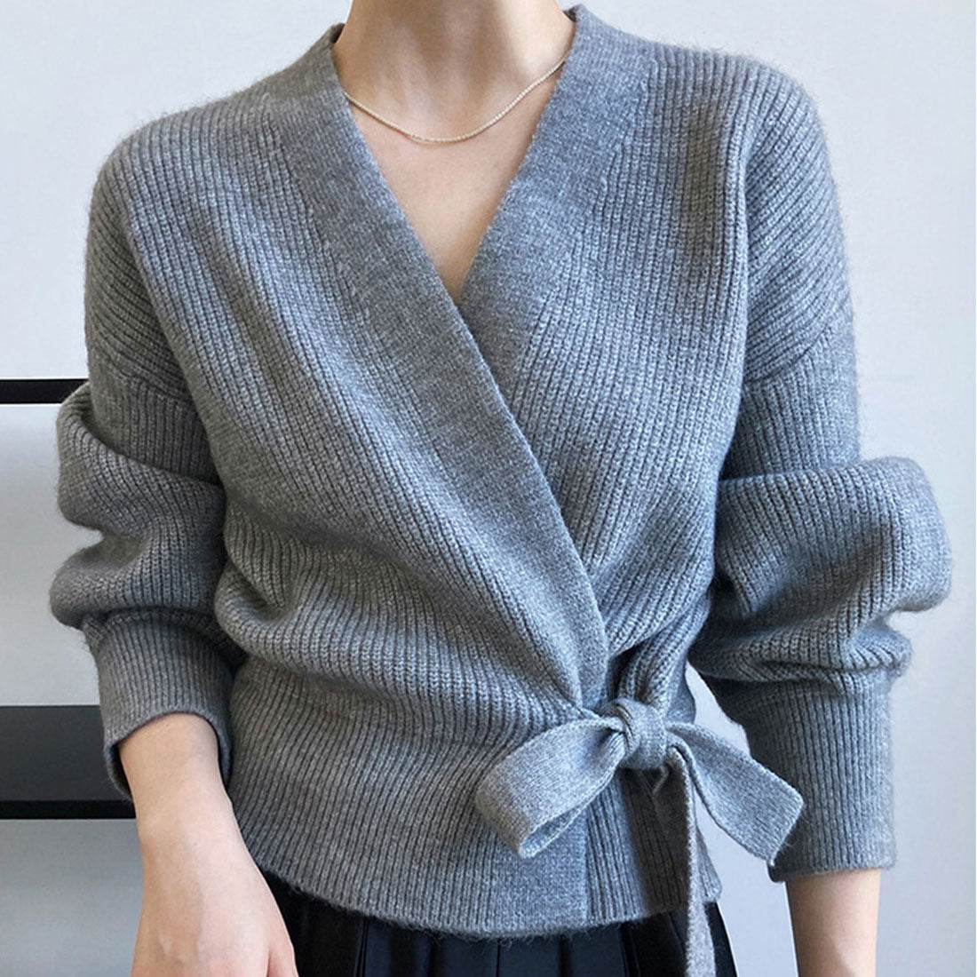 Dewlily Cache-Coeur Sweater, Autumn, Winter, Korean Fashion, For Teens, 20s, 30s, Women, Cute, Adult Casual, Office, Simple, Long Sleeves, Elegant, Knit