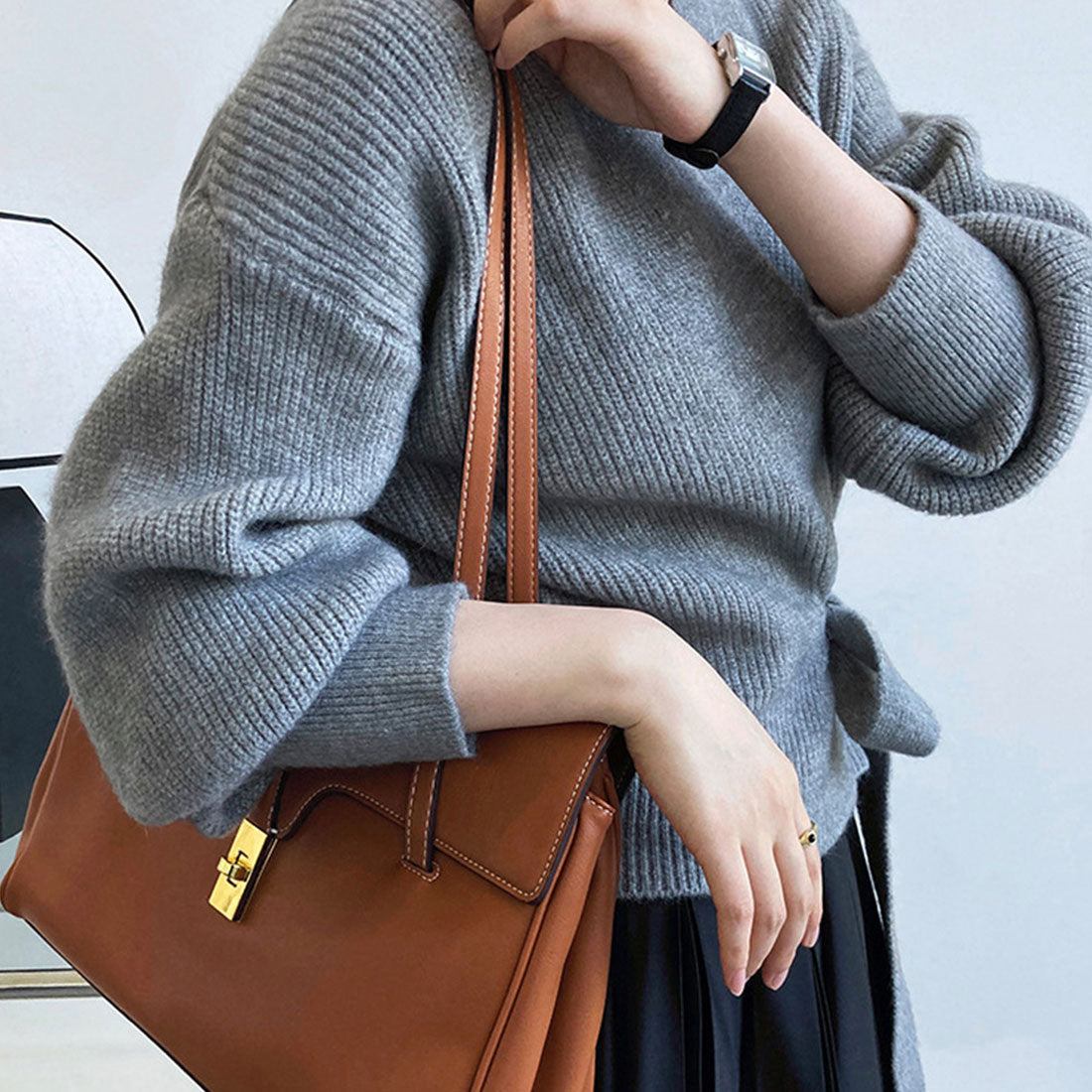 Dewlily Cache-Coeur Sweater, Autumn, Winter, Korean Fashion, For Teens, 20s, 30s, Women, Cute, Adult Casual, Office, Simple, Long Sleeves, Elegant, Knit