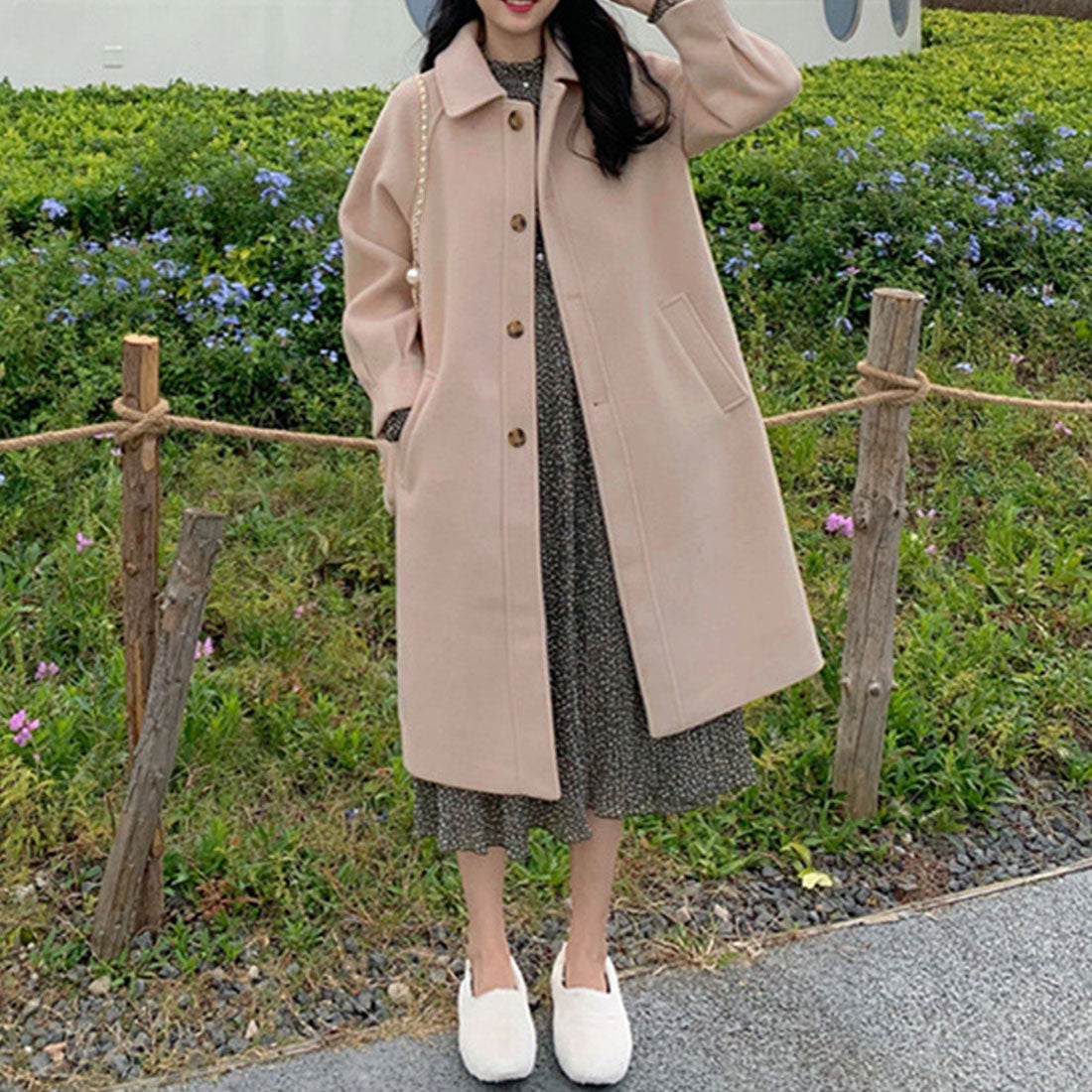 デューリリー Dewlily シンプルチェスターコート レディース 10代 20代 30代 韓国ファッション カジュアル 可愛い 大人 オフィス 秋 冬 シンプル アウター 暖かい