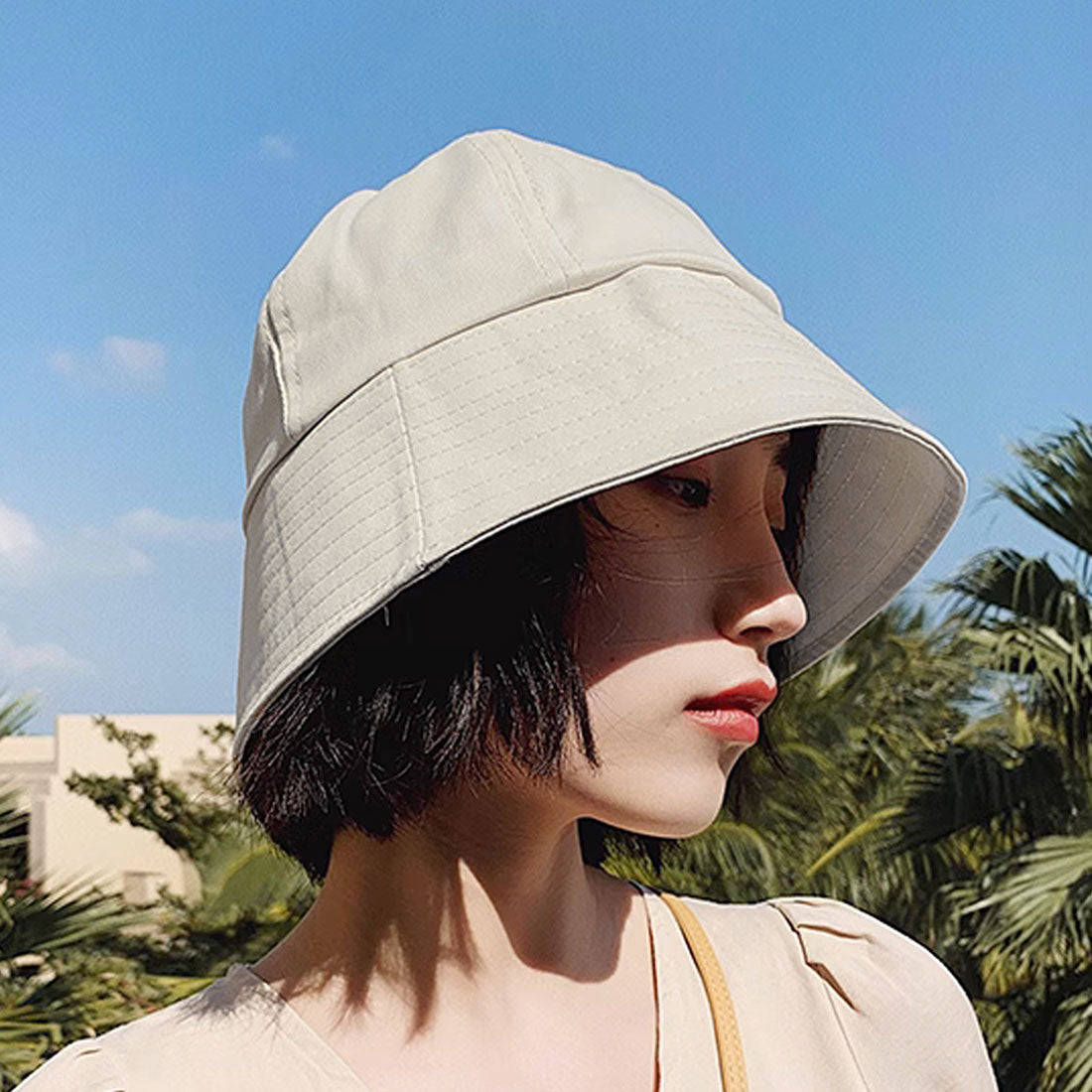 Dewlly 寬簷漁夫帽女式青少年 20 多歲 30 多歲韓國時尚休閒帽子素色簡約可愛優雅時尚黑白遮陽帽