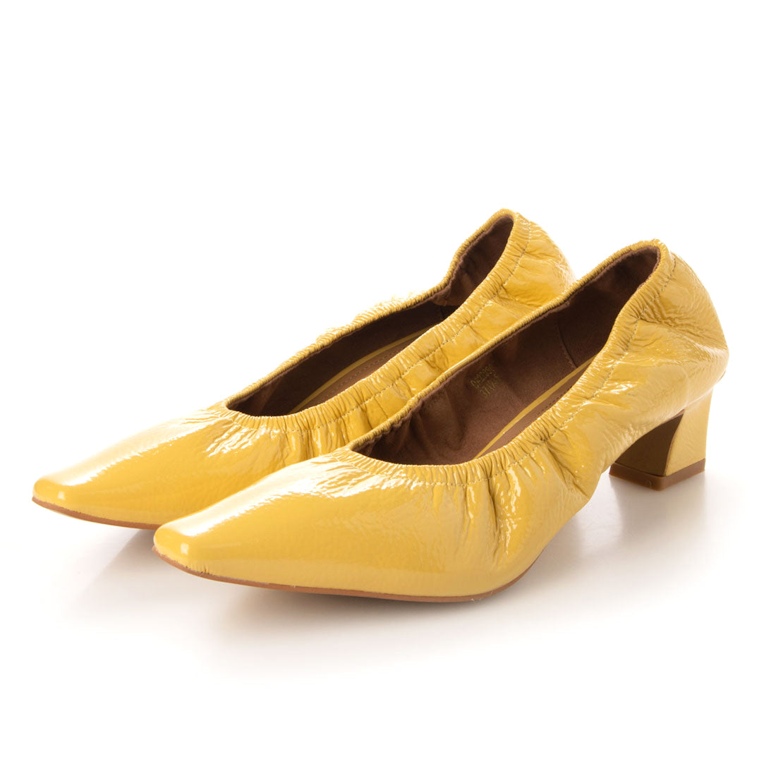 ダニエラアンドジェマ Daniella & GEMMA ポインテッドエナメルギャザーパンプス,イエローエナメル