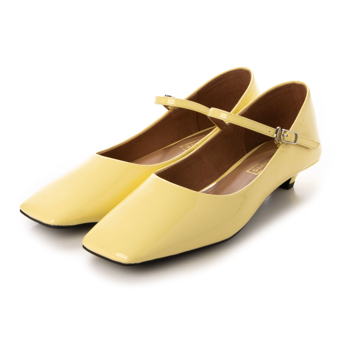 ダニエラアンドジェマ Daniella & GEMMA スクエアトゥエナメルストラップパンプス (イエローエナメル) イエローエナメル
