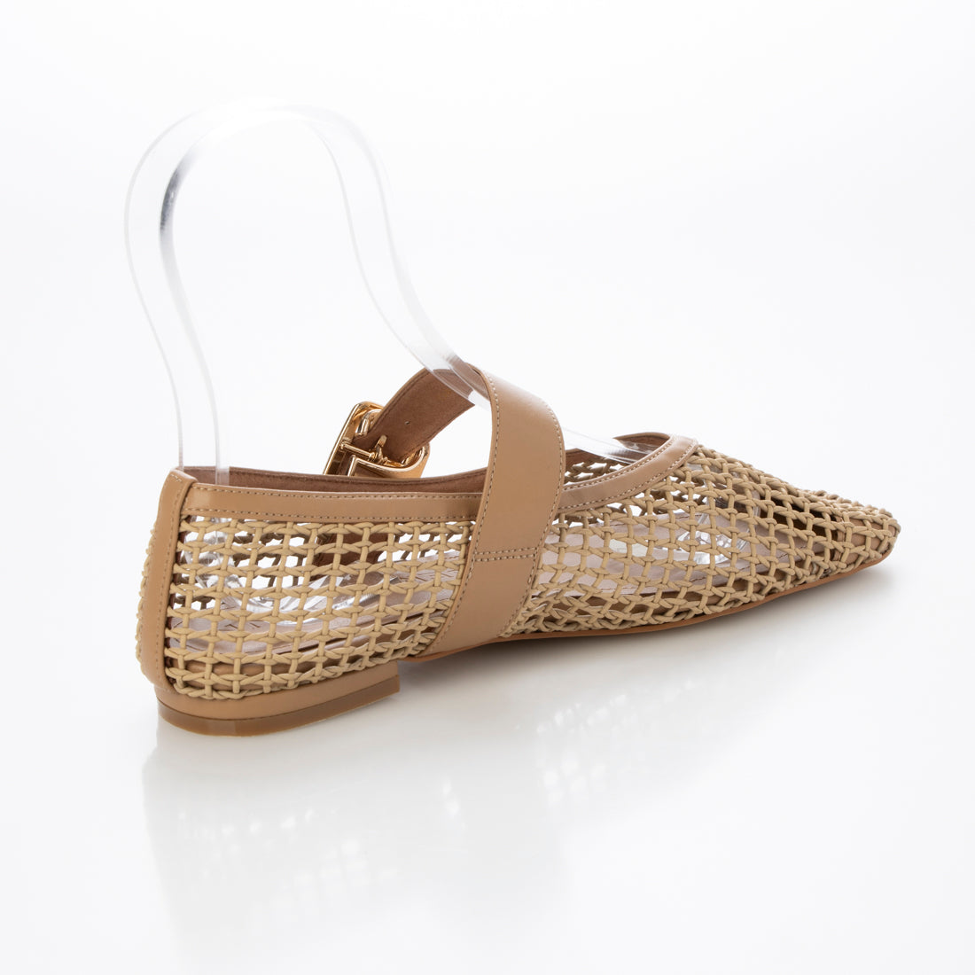 ダニエラアンドジェマ Daniella & GEMMA スクエアトゥメッシュストラップフラットシューズ (ベージュ) ベージュ