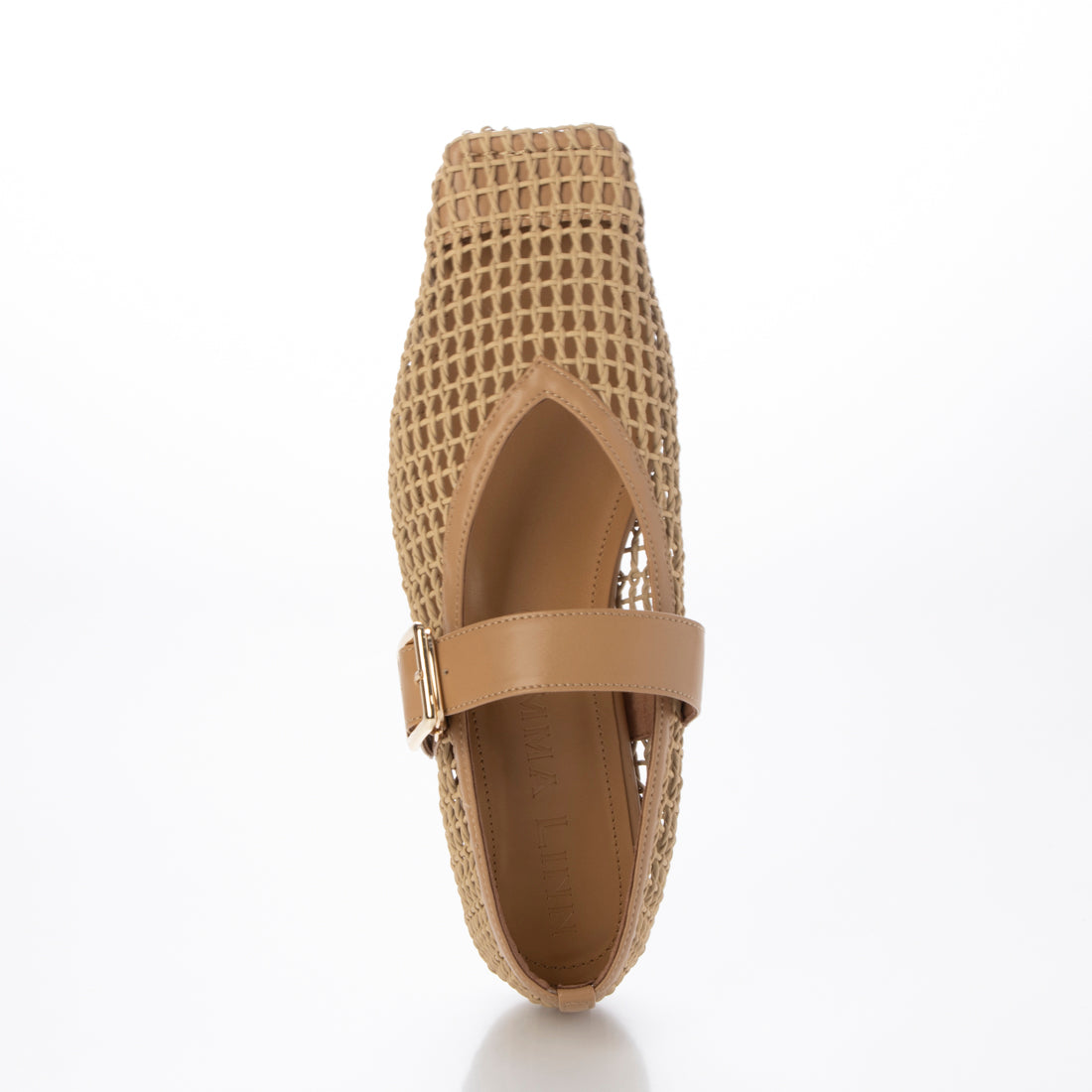 ダニエラアンドジェマ Daniella & GEMMA スクエアトゥメッシュストラップフラットシューズ (ベージュ) ベージュ