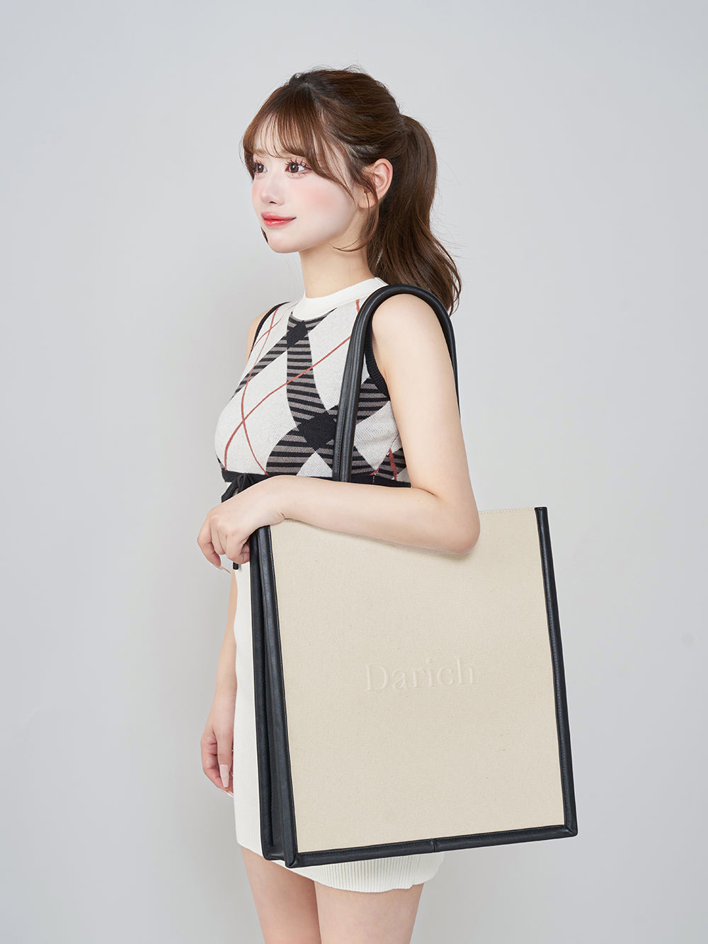 ダーリッチ Darich レザーキャンバストートバッグ (アイボリー) アイボリー