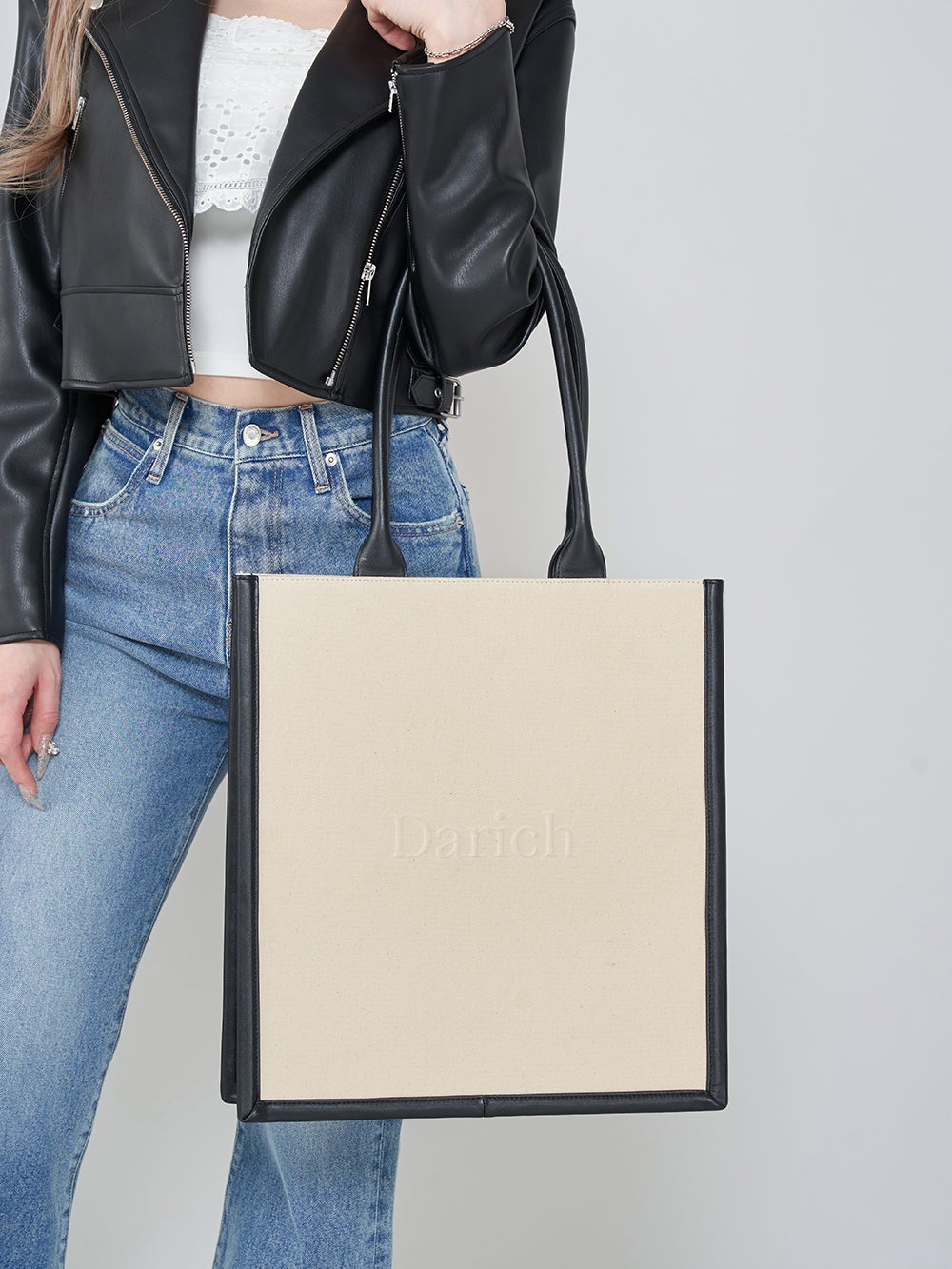 ダーリッチ Darich レザーキャンバストートバッグ (アイボリー) アイボリー