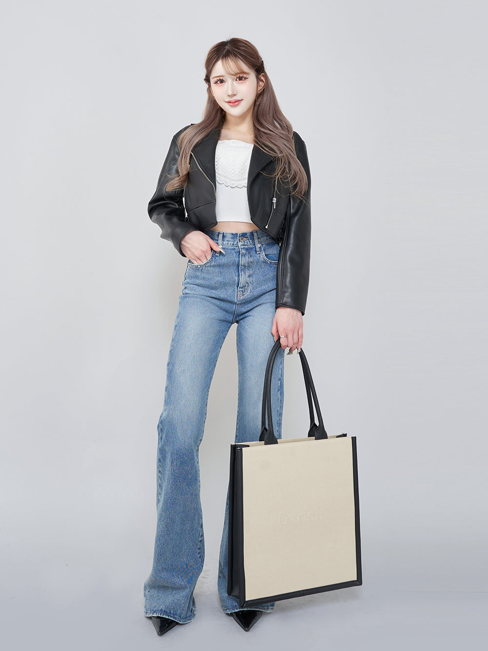 ダーリッチ Darich レザーキャンバストートバッグ (アイボリー) アイボリー