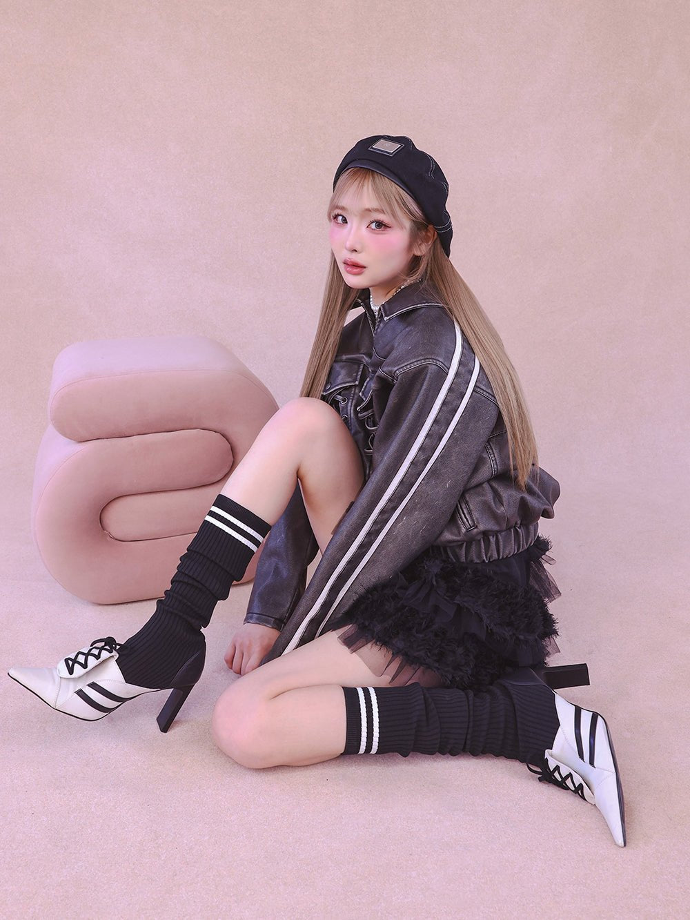 ダーリッチ Darich ラインニットニーハイブーツ (ブラック) ブラック