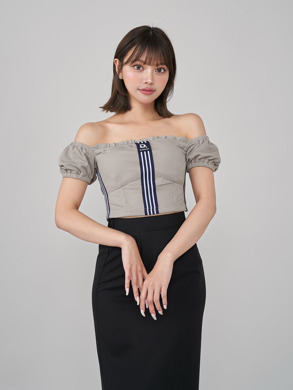 ダーリッチ Darich リメイクライクメッシュトップス (グレー) グレー