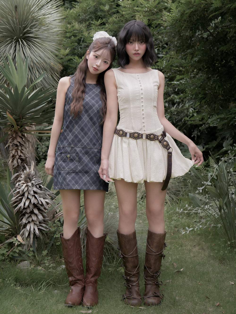 ダーリッチ Darich バイヤスチェックデニムミニワンピース (ブルー) ブルー