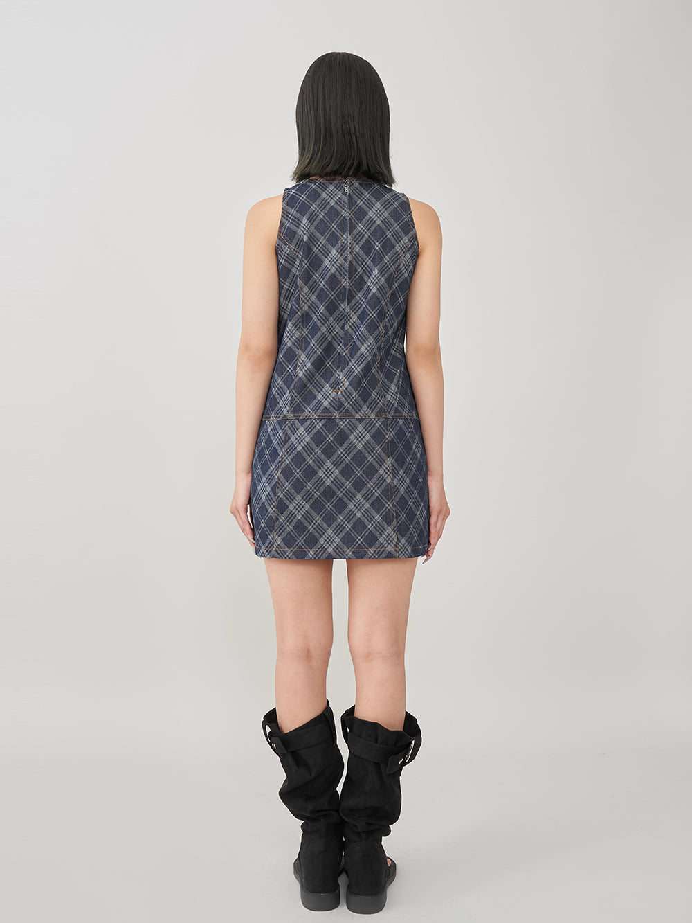 ダーリッチ Darich バイヤスチェックデニムミニワンピース (ブルー) ブルー