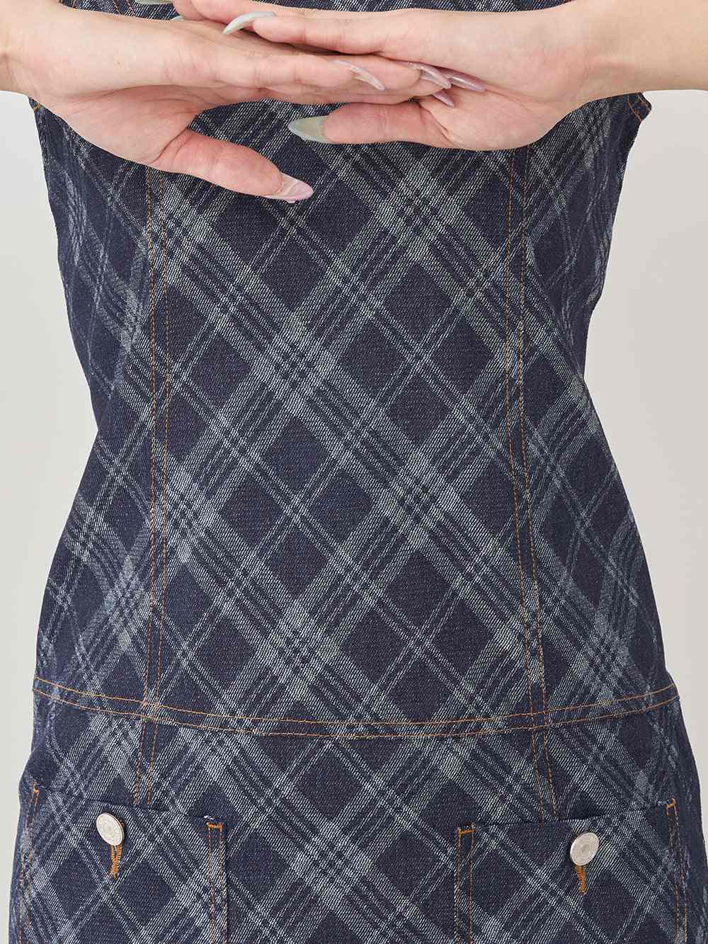 ダーリッチ Darich バイヤスチェックデニムミニワンピース (ブルー) ブルー