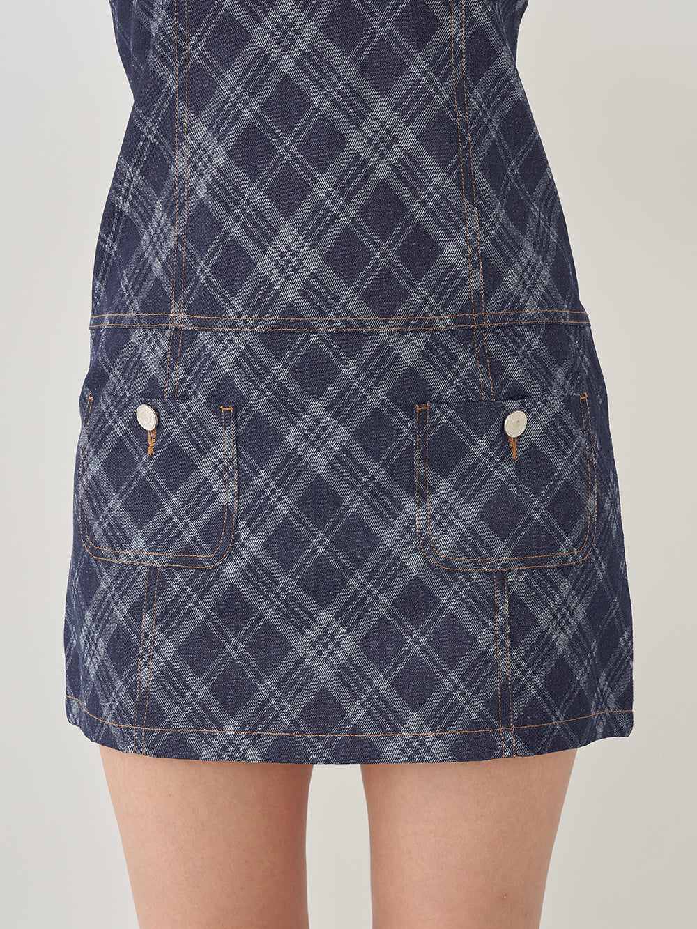 ダーリッチ Darich バイヤスチェックデニムミニワンピース (ブルー) ブルー