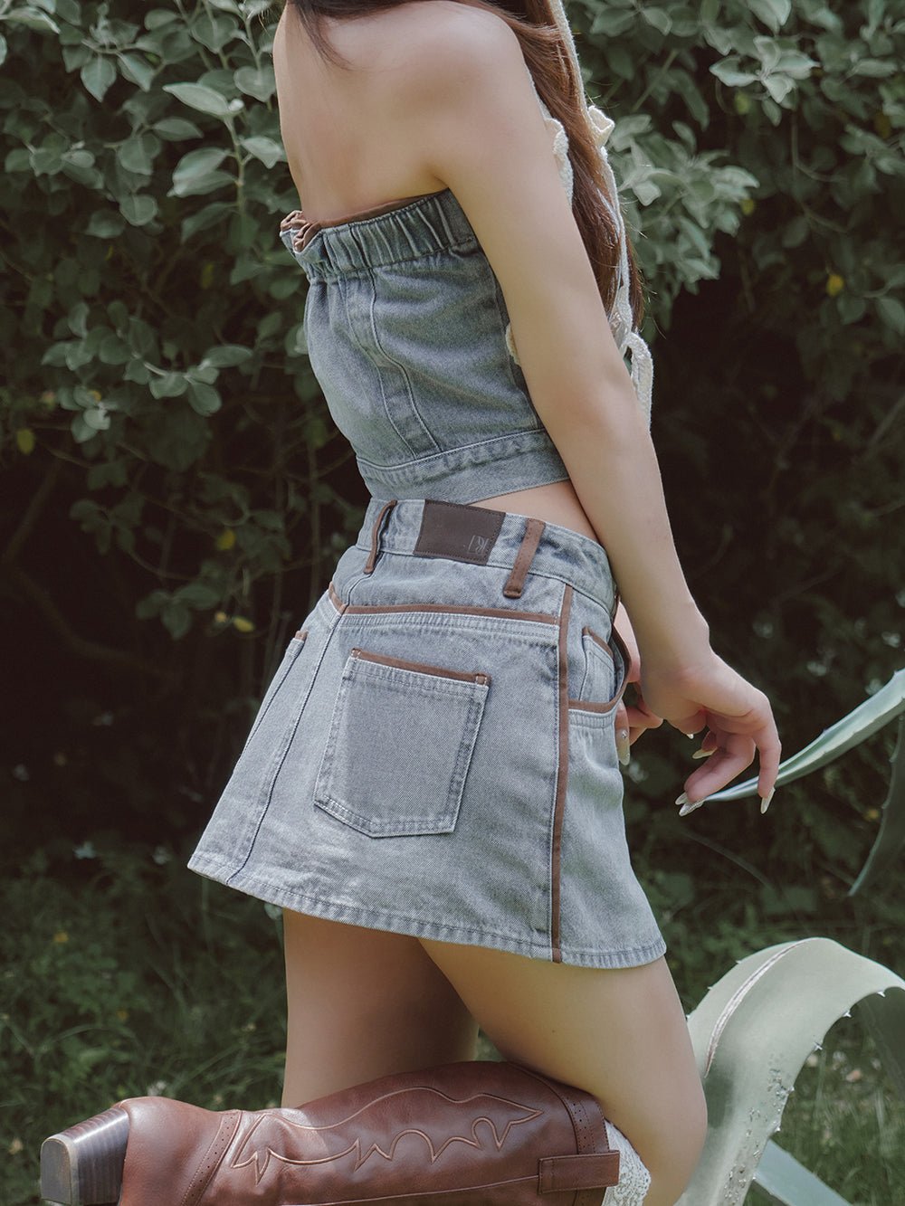 ダーリッチ Darich スウェードパイピングデニムミニスカート