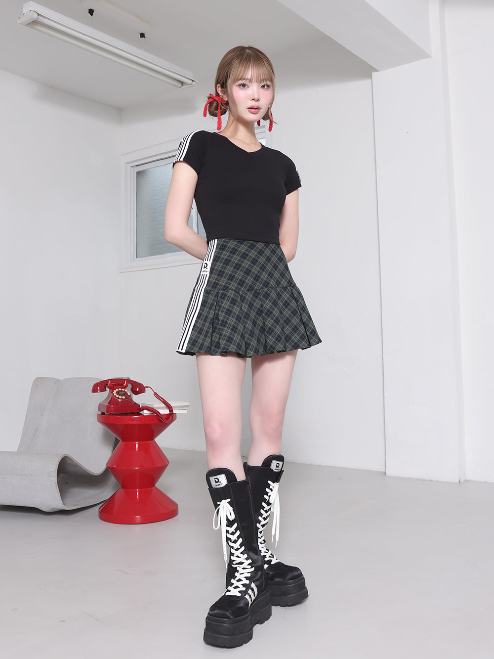 ダーリッチ Darich リメイクライクチェックミニスカート (グリーン) グリーン