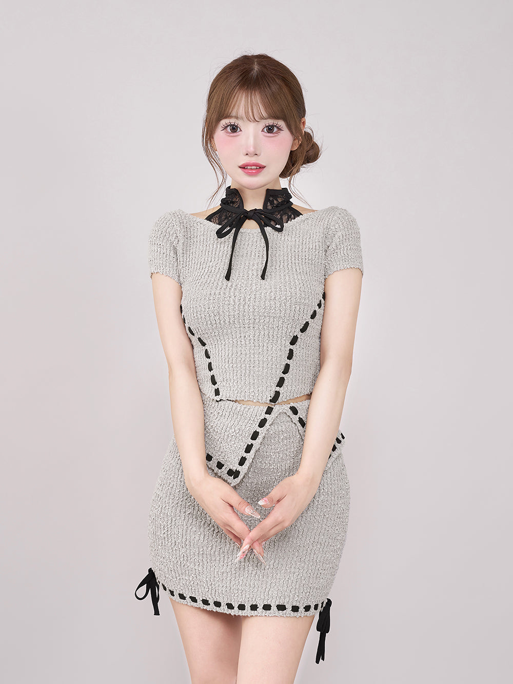 ダーリッチ Darich ステッチデザインニットセットアップ (グレー) グレー