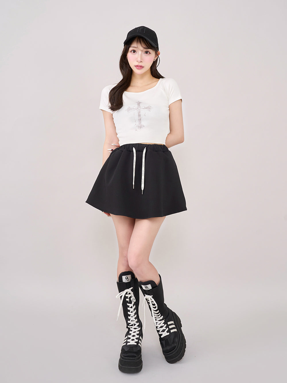 ダーリッチ Darich ボンディングフレアミニスカート (ブラック) ブラック