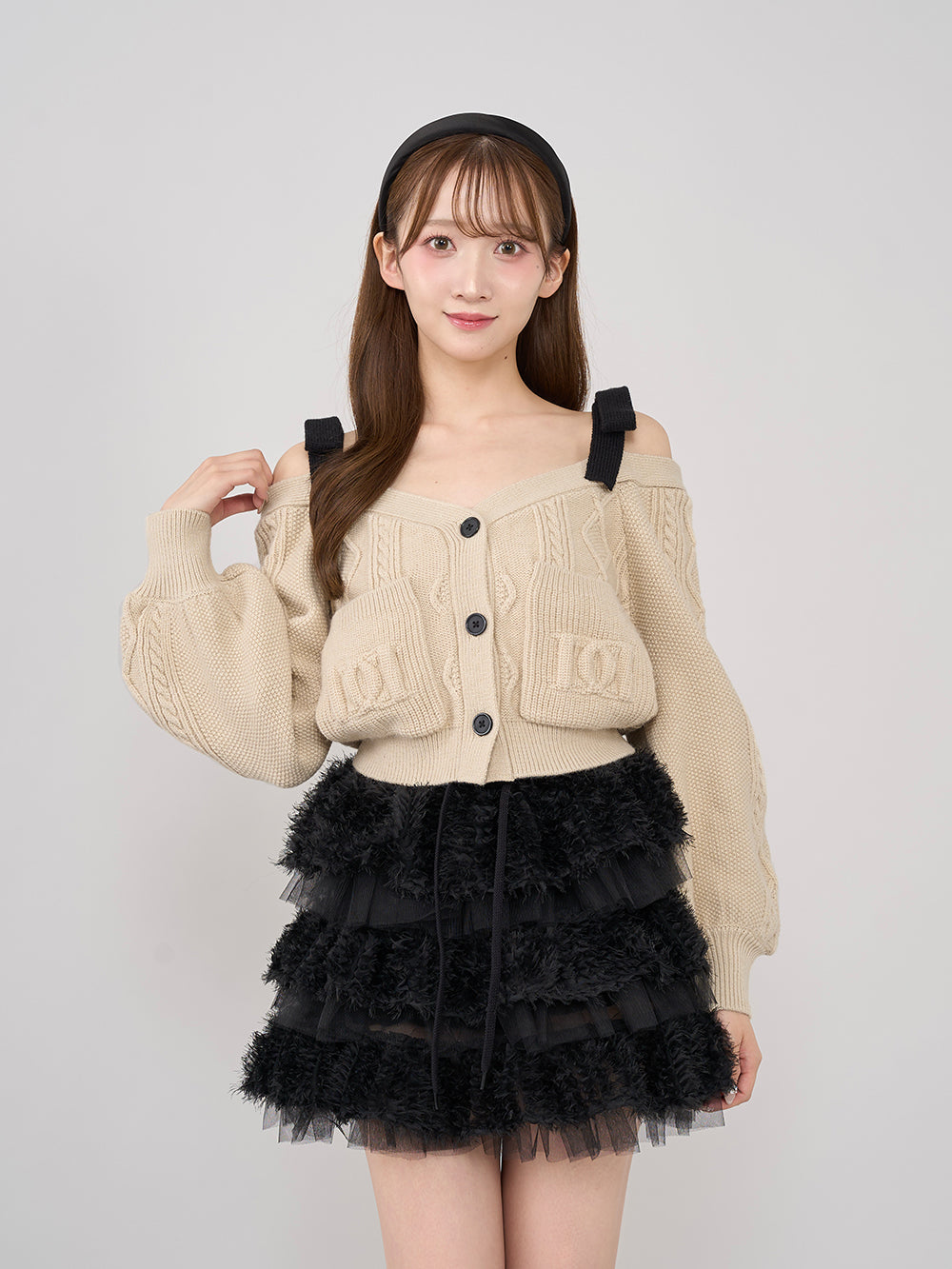 Darich ショルダーリボンVネックニットトップス　9周年限定ショッパーつき ダーリッチ Darich ショルダーリボンVネックニットトップス
