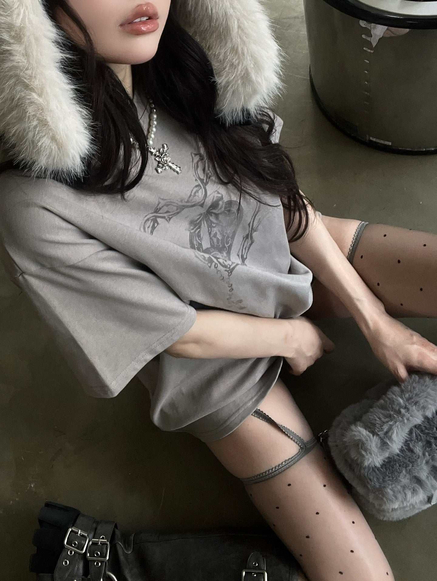 ダーリッチ Darich ハートキーフェードビッグTシャツ (グレージュ) グレージュ