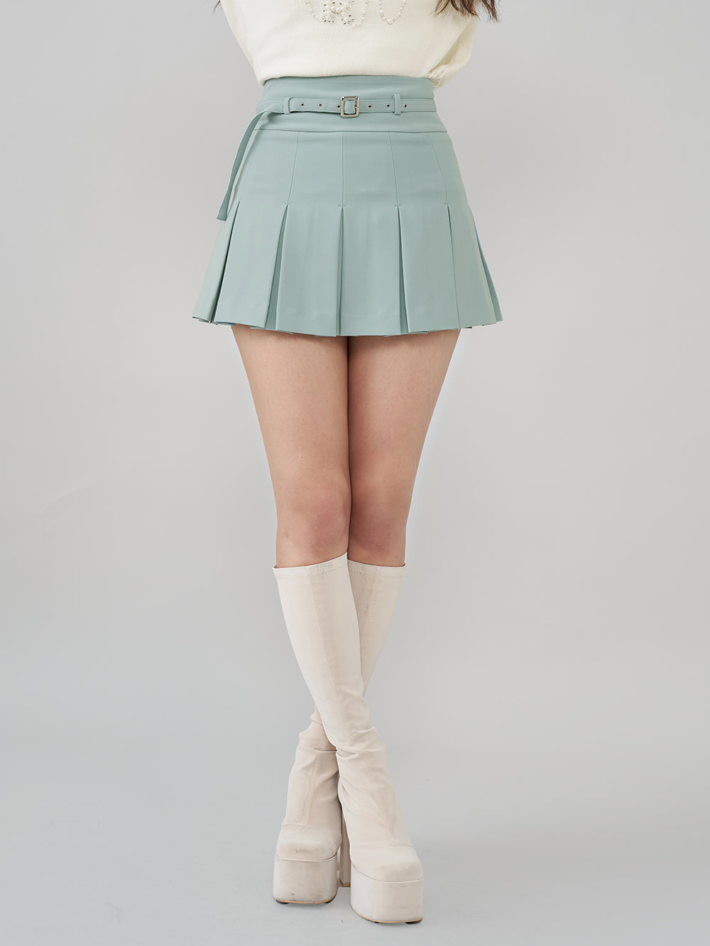 ダーリッチ Darich セミワイドプリーツテーラードミニスカート (サックス) サックス